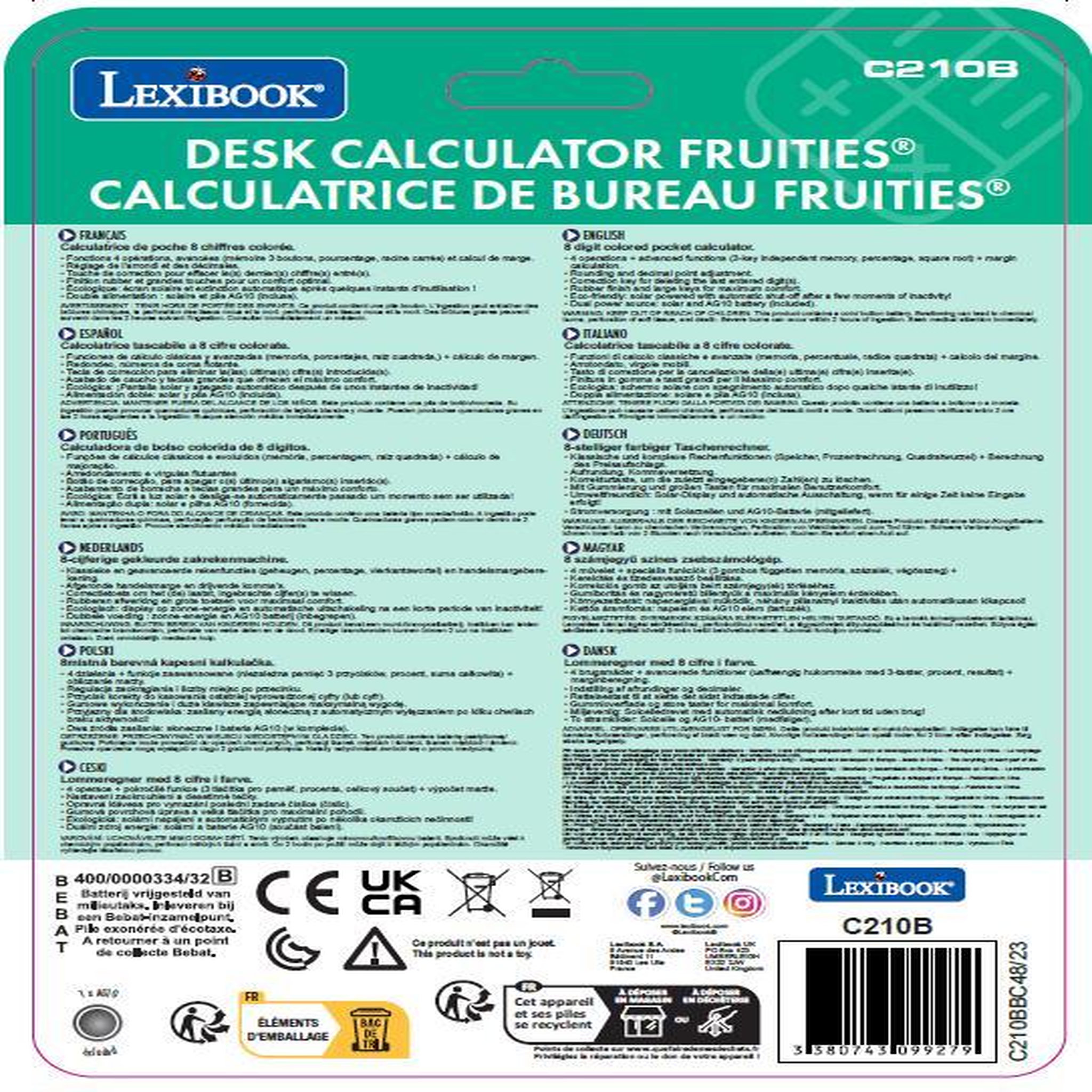 Voir la diapositive 4 : Lexibook Calculatrice de bureau verte 10 chiffres