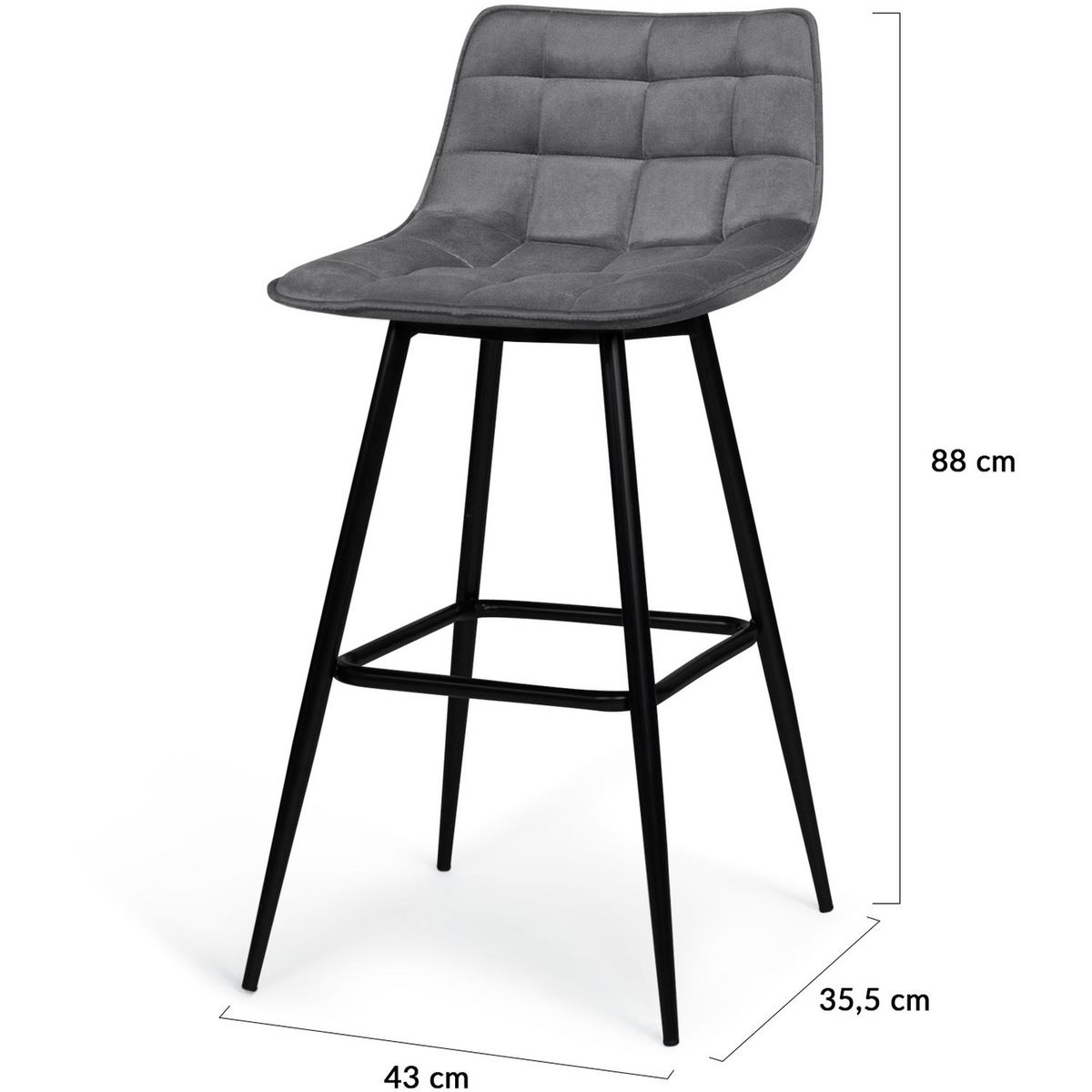 Lot de 4 tabourets chaises de bar assise velour pieds métal SIA