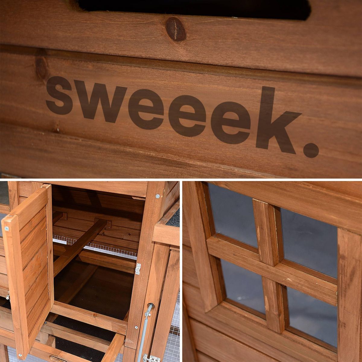 SWEEEK Poulailler en bois GELINE. 4 poules. cage à poule avec enclos