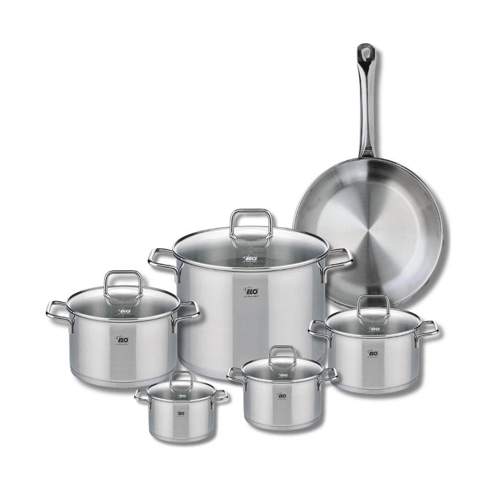 ELO Ensemble de 1 poêle de cuisson 28 cm et 5 faitouts 12, 14, 16, 20 et 26 cm elo profi citrin