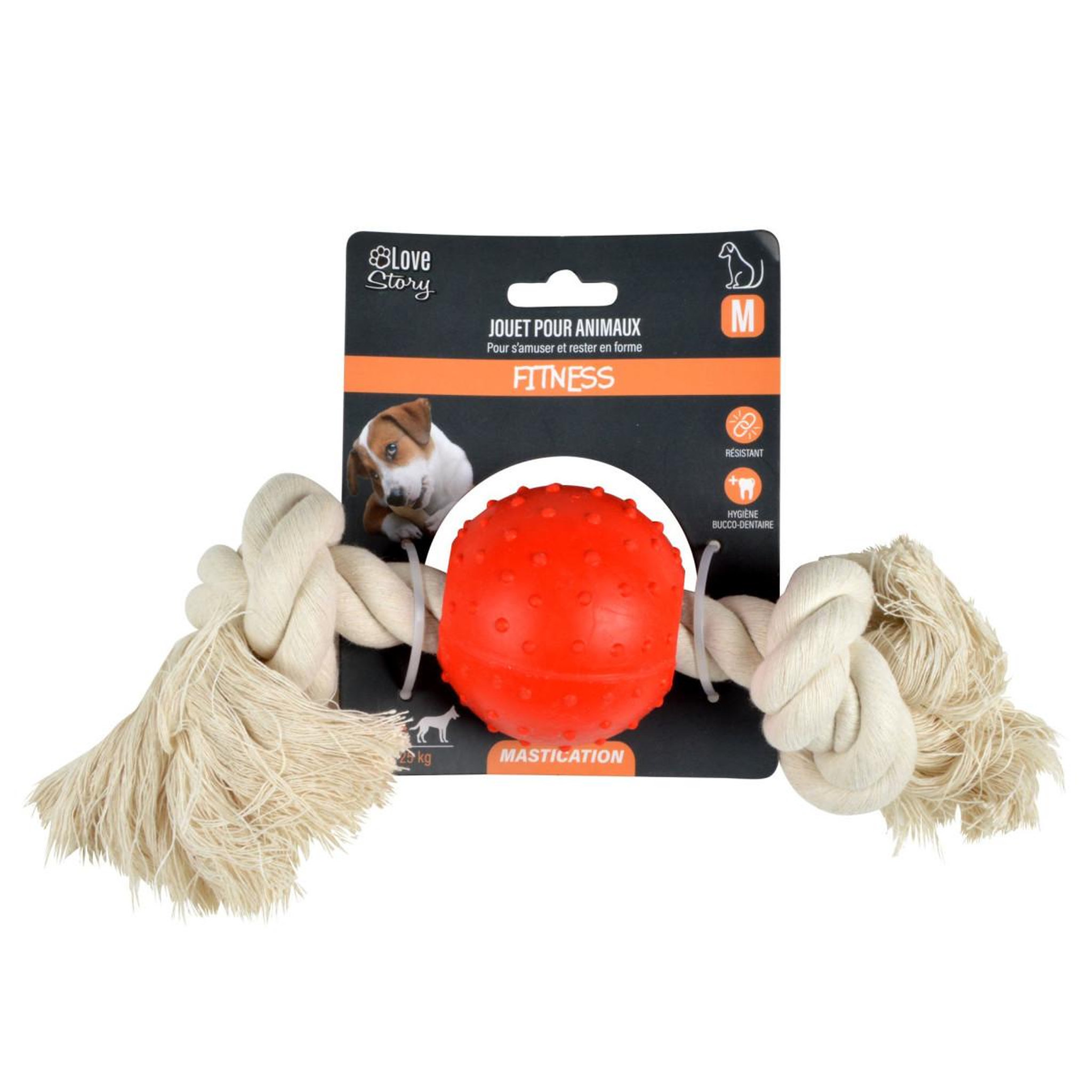 Voir la diapositive 2 : LOVE STORY Jouet pour chien  corde & balle  33cm naturel