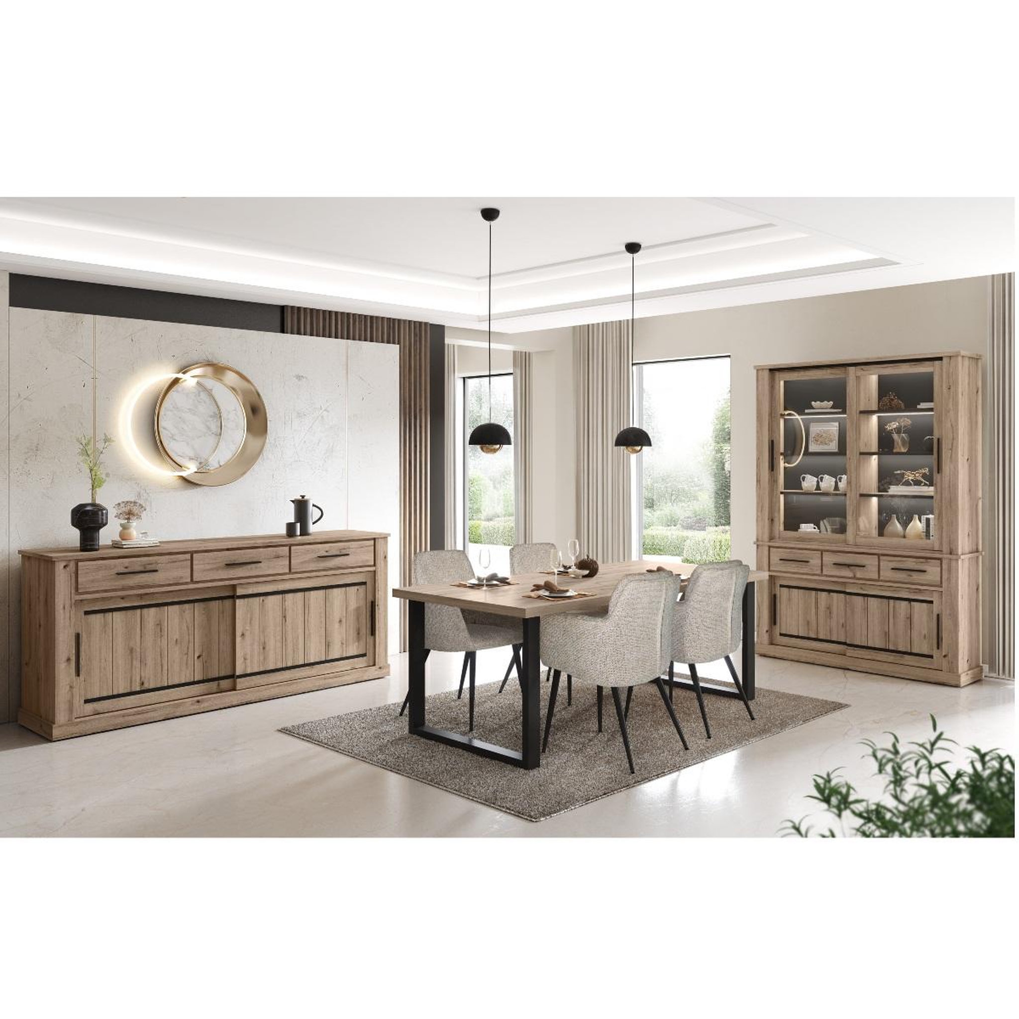 Voir la diapositive 3 : JLC KREATION Buffet bas en bois 2 portes-3 tiroirs KAMELIA