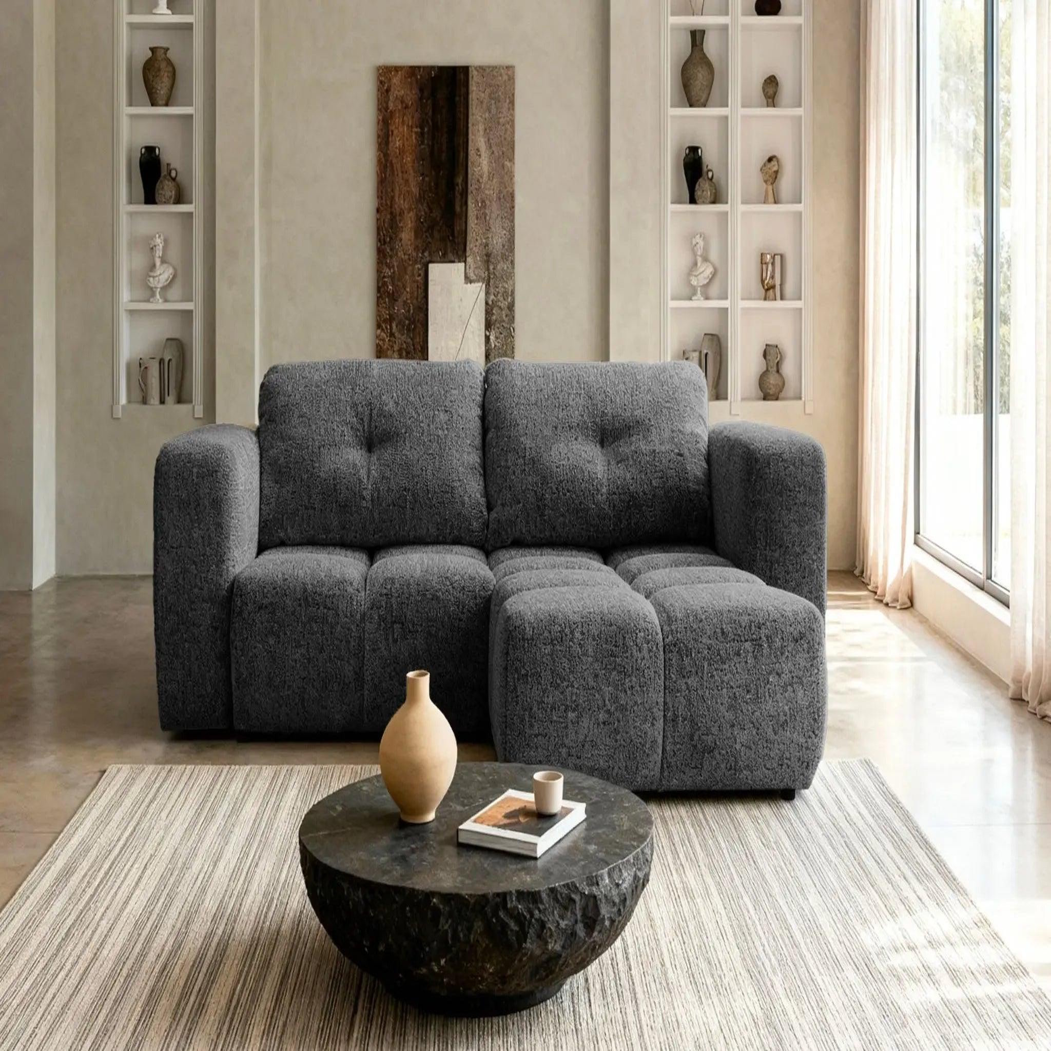 Voir la diapositive 3 : CASANOVA PARIS Romy mini - canapé d'angle convertible tissu chenille 2 places
