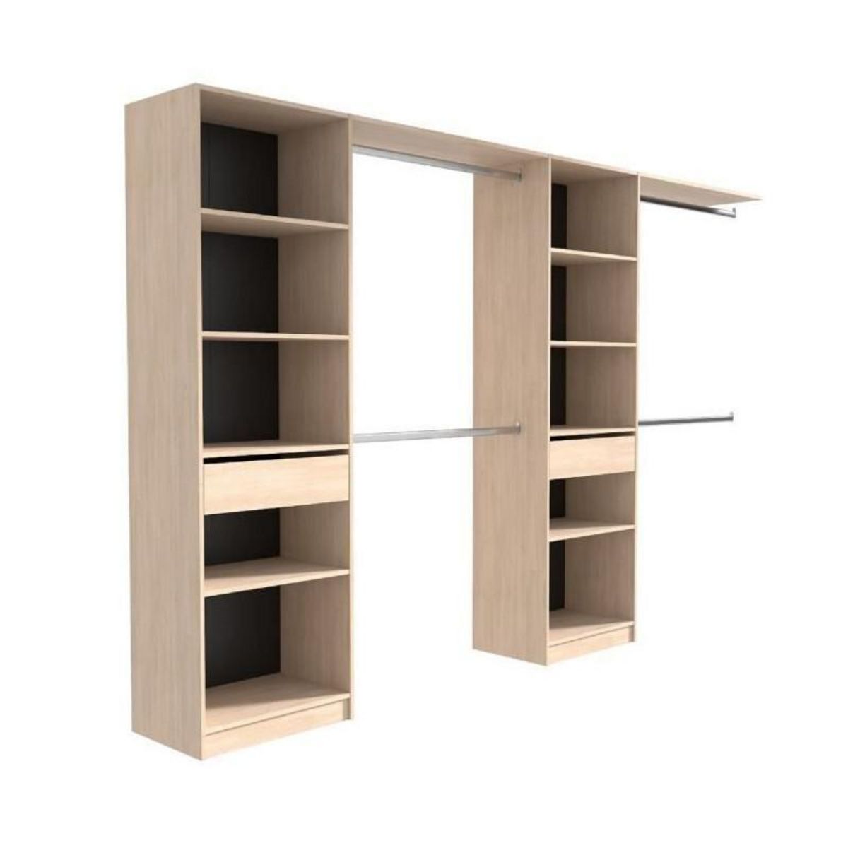 EKIPA EKIPA Dressing extensible - 2 colonnes avec 2 tiroirs et 10 étageres + 4 penderies - Décor chene - L 320 x P 40 x H 200 cm - D