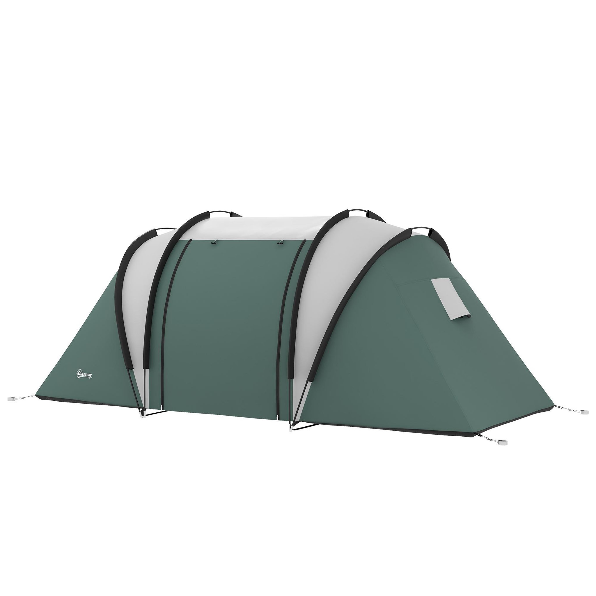 Voir la diapositive 5 : OUTSUNNY Tente de camping familiale 4-5 pers. 2 chambres 3 fenêtres sac vert