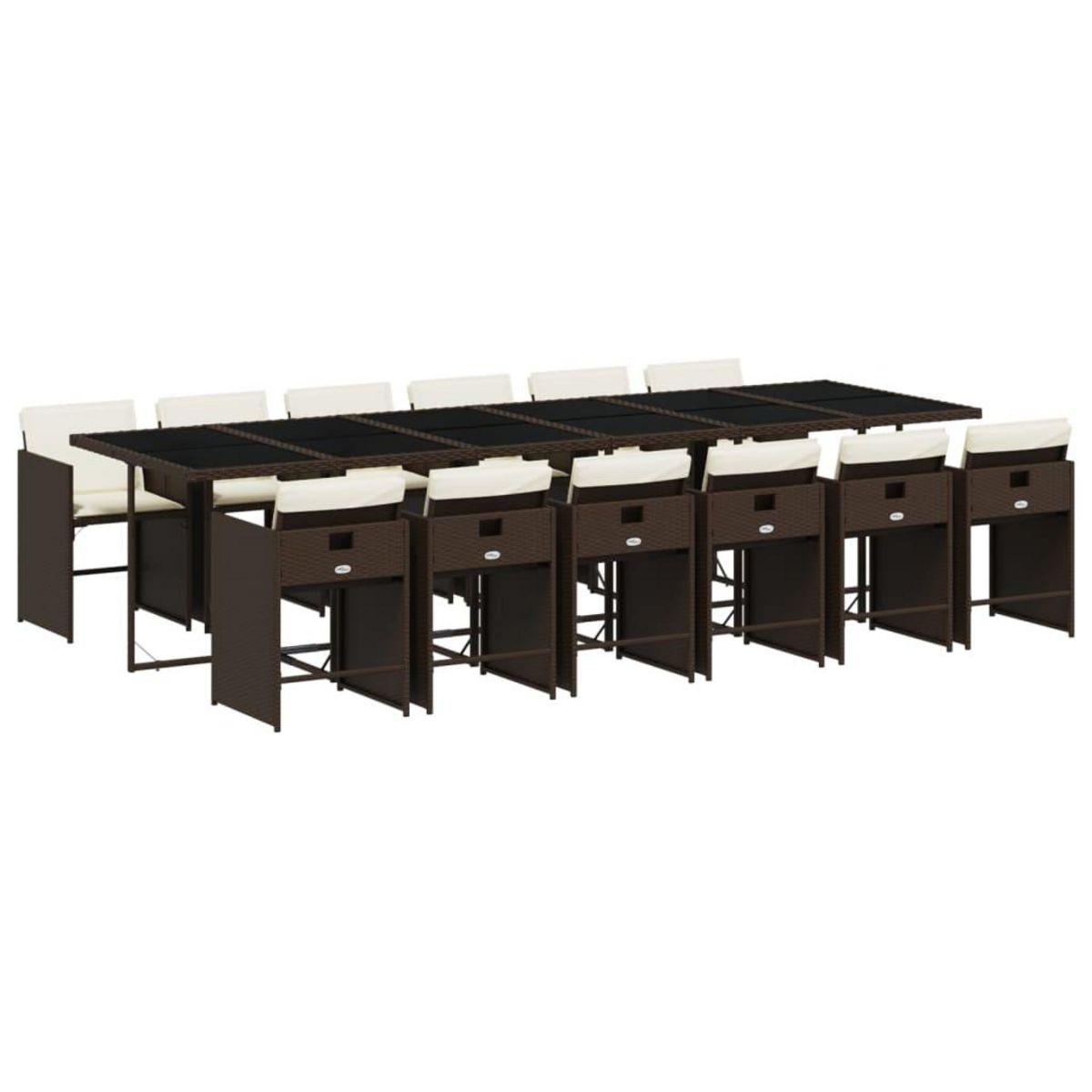 VIDAXL Ensemble a manger de jardin avec coussins 13 pcs marron rotin