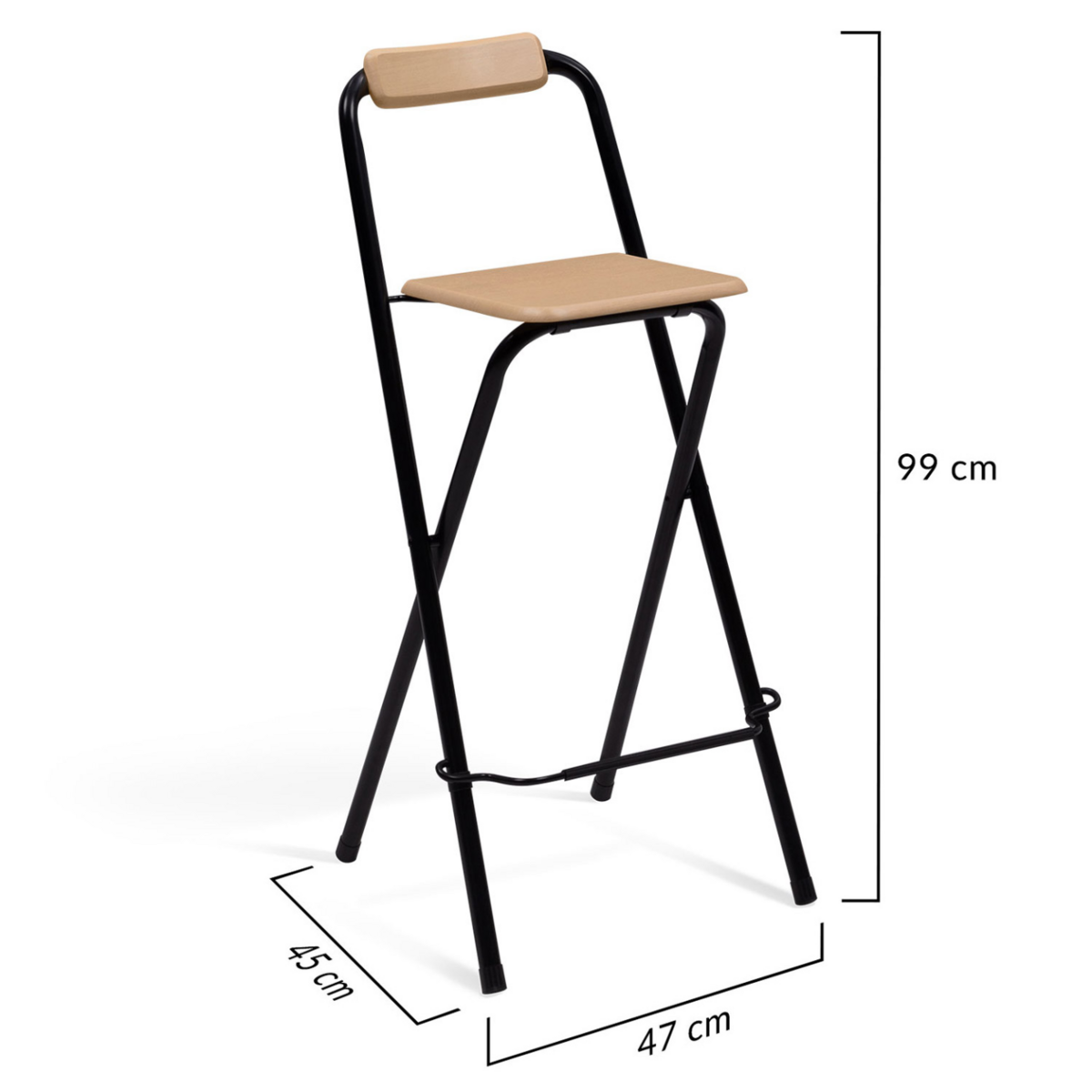 ID MARKET Lot de 4 tabourets de bar pliants DETROIT structure noire avec assise effet bois design industriel