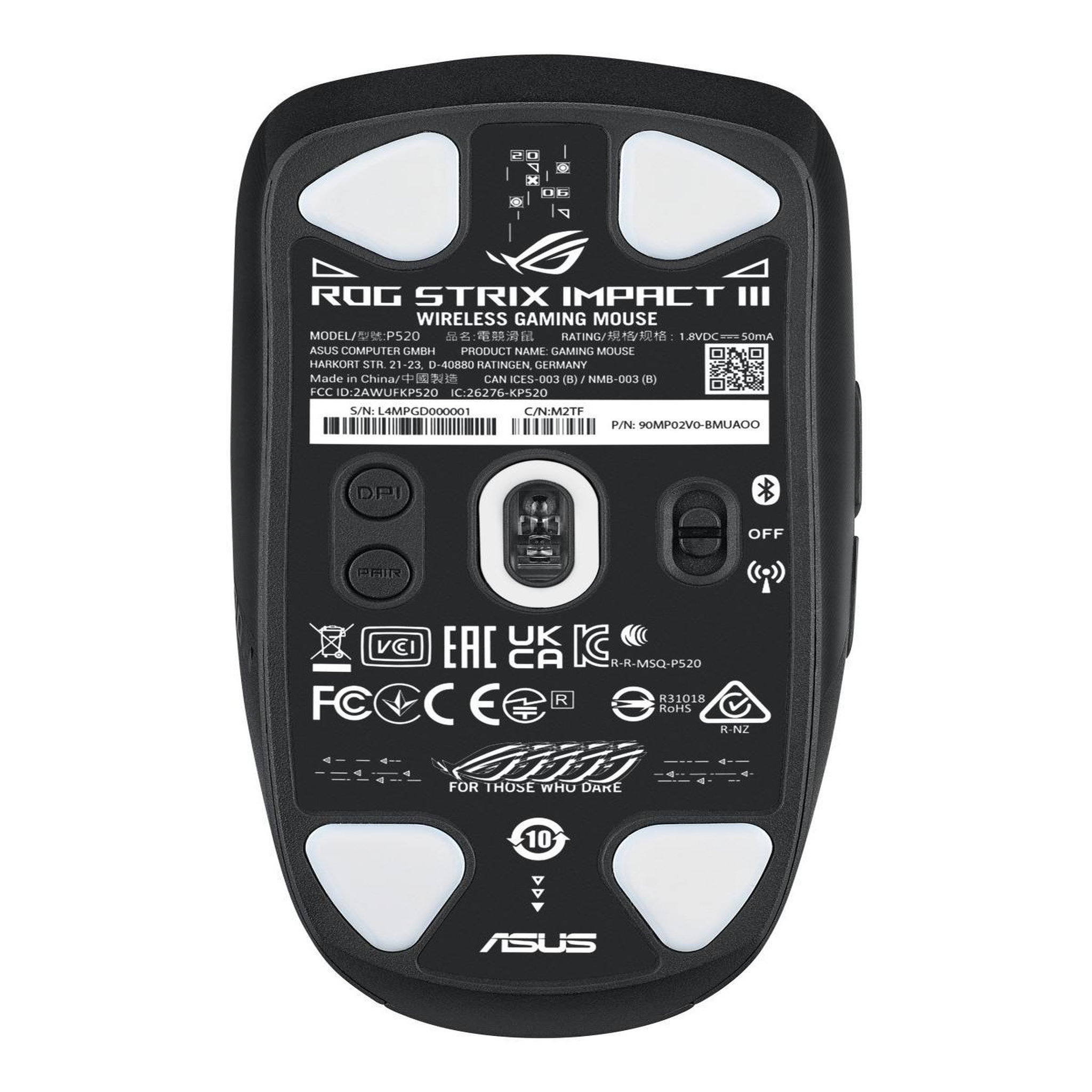 Voir la diapositive 3 : ASUS Asus rog strix impact iii wireless souris ambidextre rf sans fil + bluetooth optique 36000 dpi