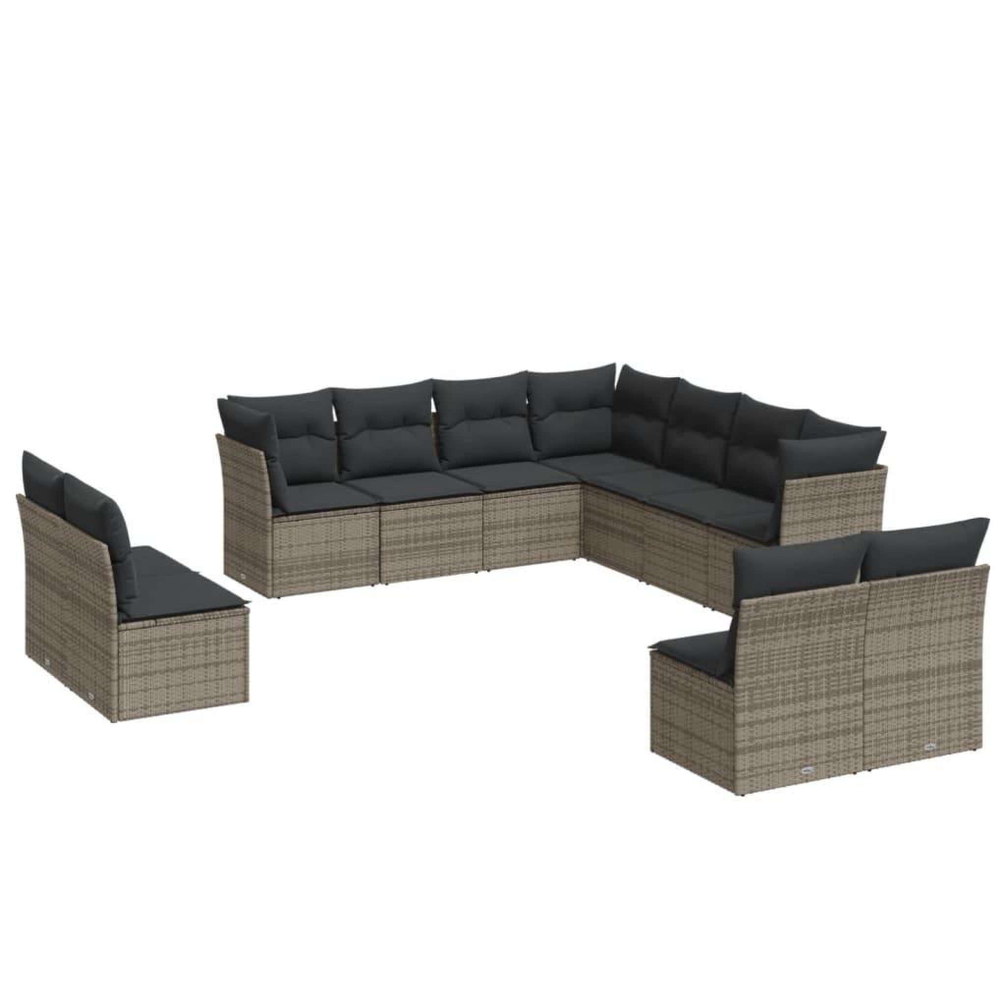 Voir la diapositive 2 : VIDAXL Salon de jardin 11 pcs avec coussins gris resine tressee