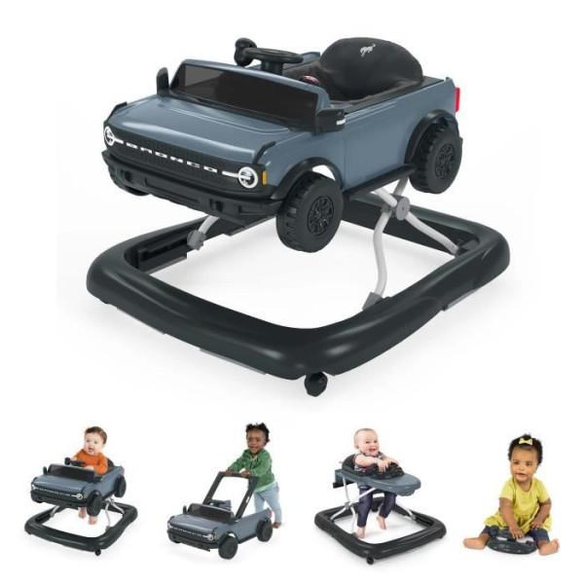 Bright Starts Bright starts trotteur et centre d'activités ford bronco 4-en-1, jouet de volant interactif et amovible, gris, a partir de 6 mo