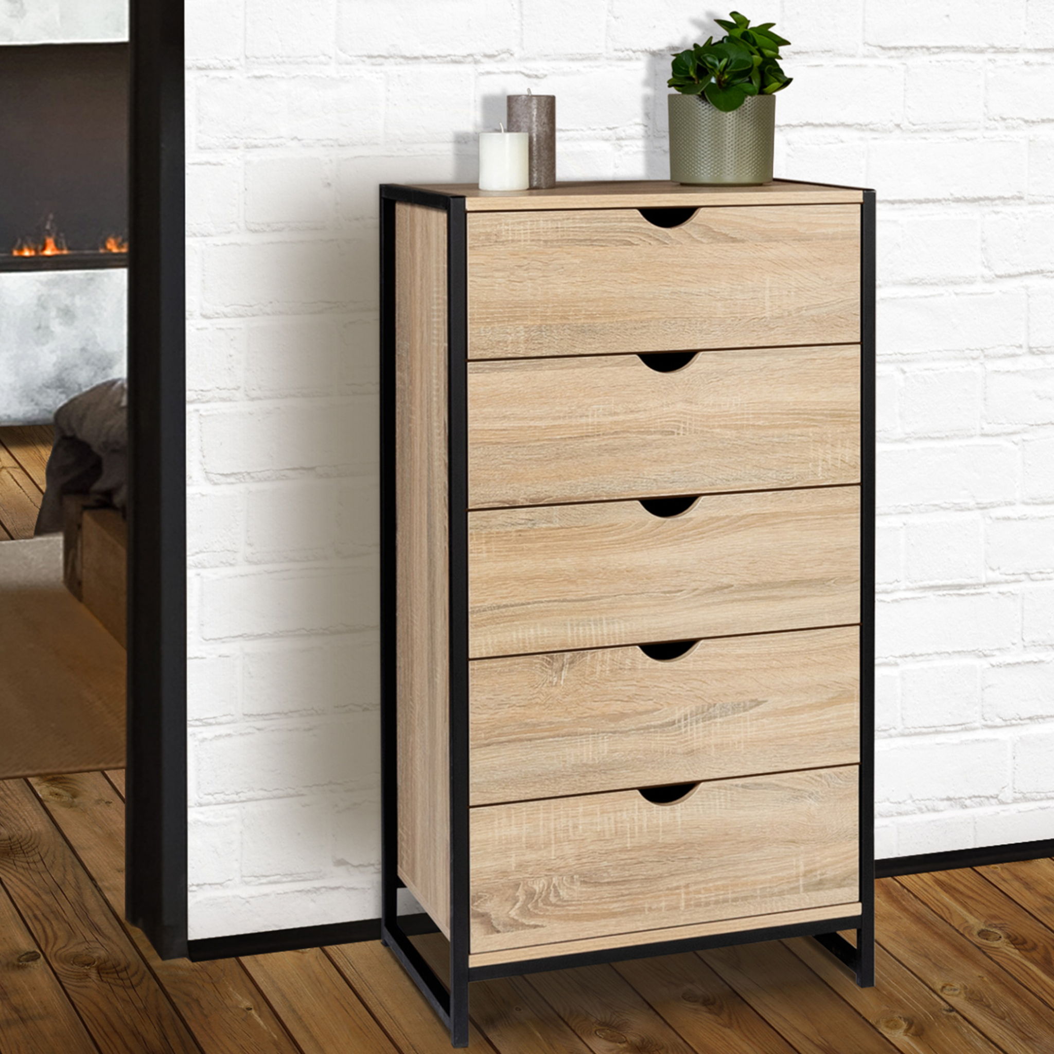 Voir la diapositive 2 : ID MARKET Chiffonnier 5 tiroirs detroit 60x30x90 cm commode semainier design industriel