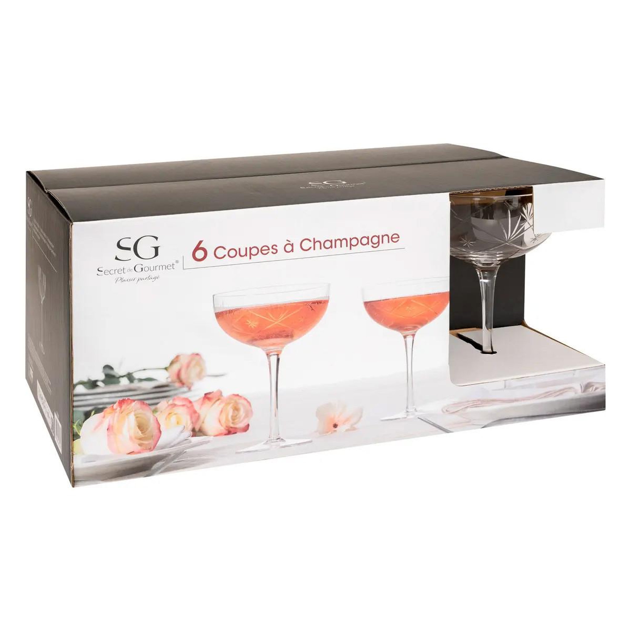 Voir la diapositive 3 : SECRET DE GOURMET Lot de 6 coupes à champagne design  victoria  28cl transparent