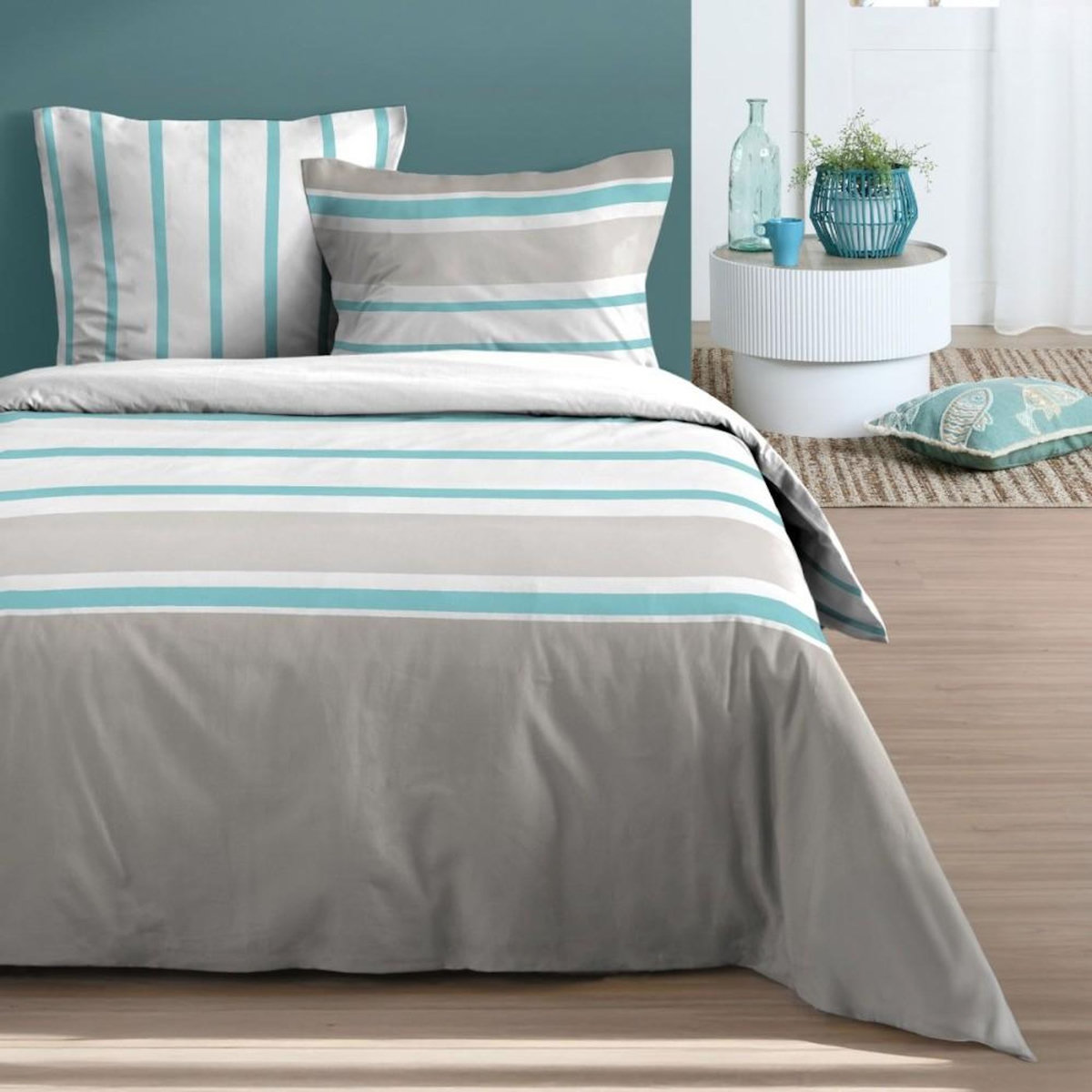 STOF Housse de couette 240x220 finition rabat + 2 taies coton 57 fils