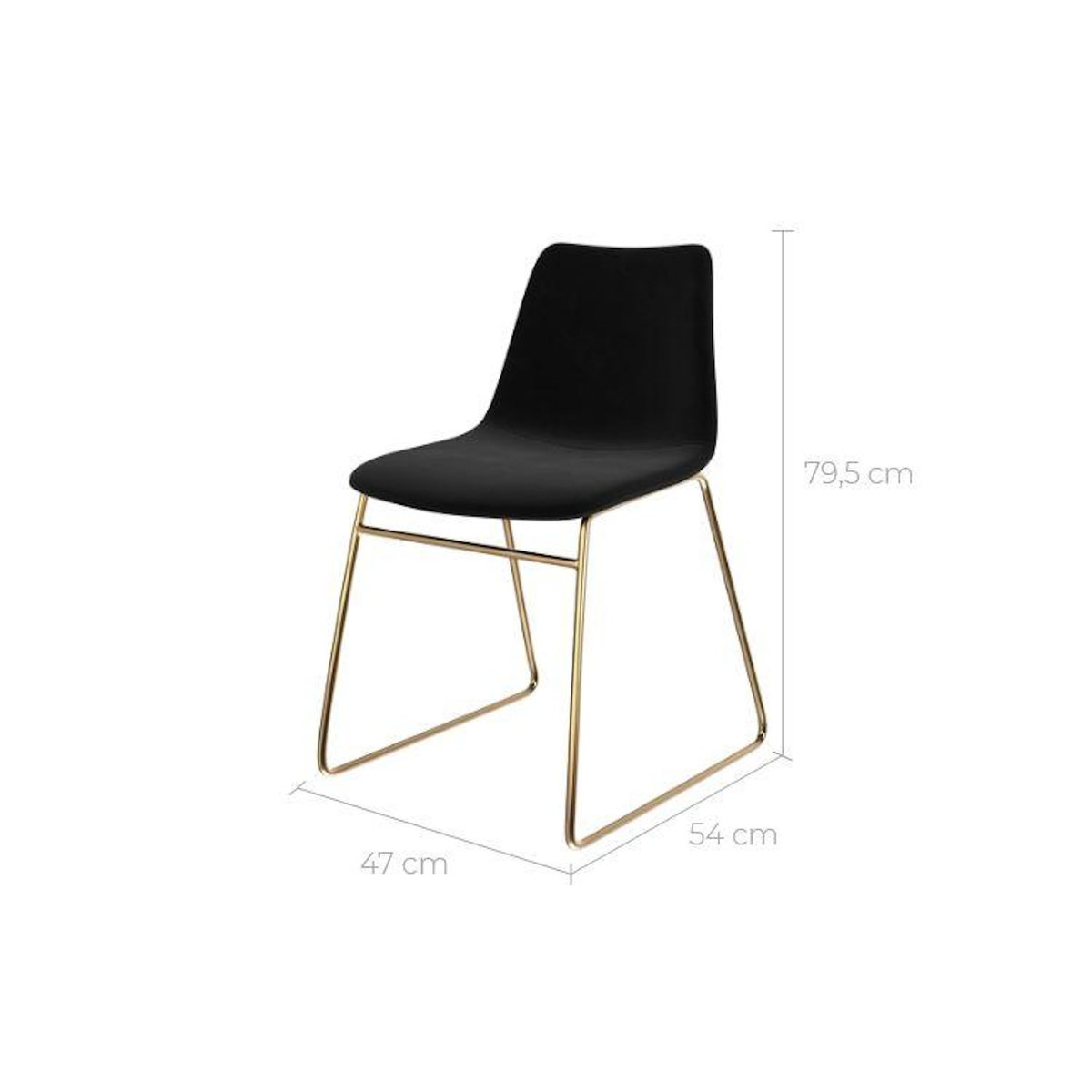 Rendez vous déco Lot de 2 chaises en velours noir et pieds en métal doré-Gaspard