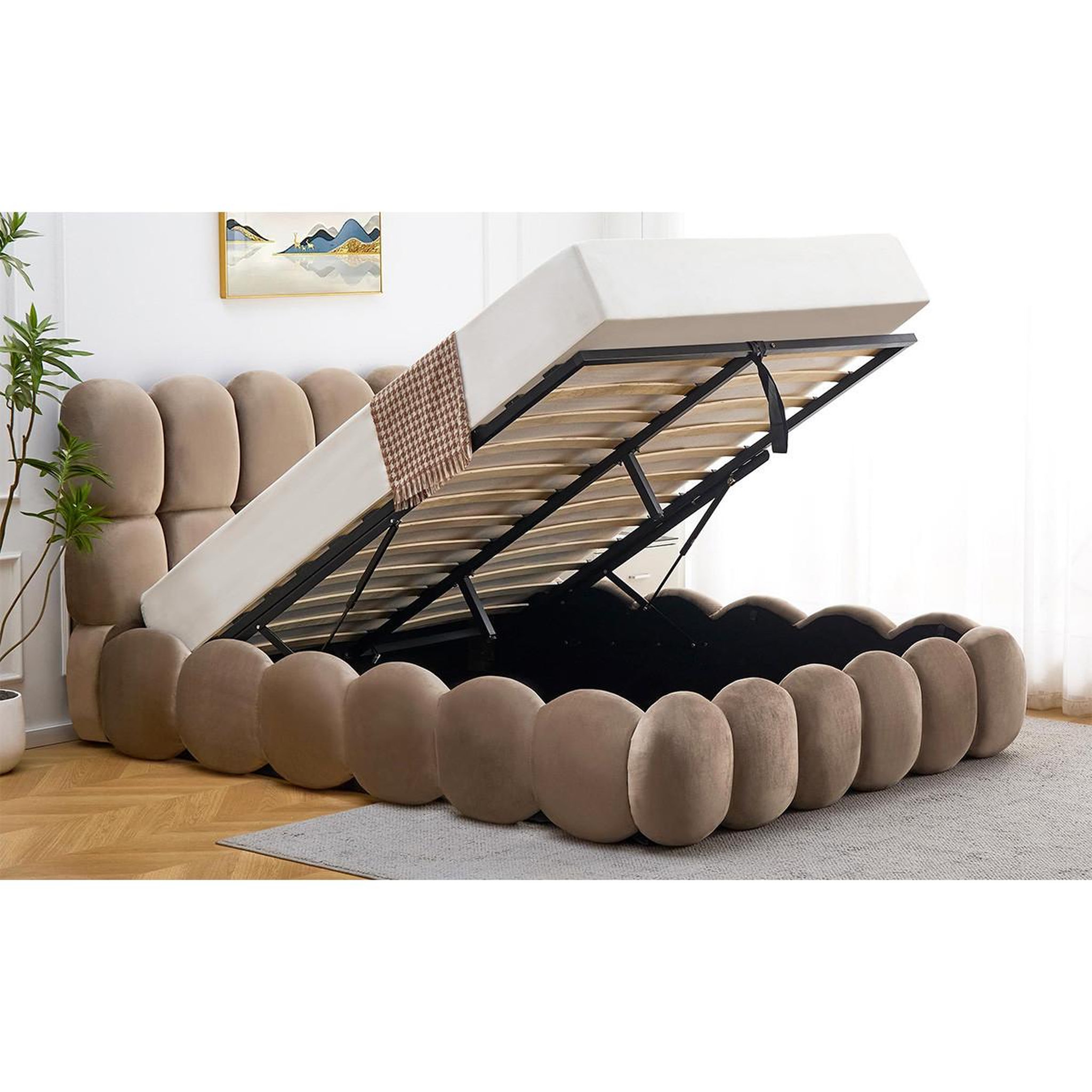 Voir la diapositive 5 : Paris Prix Lit coffre en velours  gail  180x200cm taupe