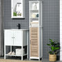 Voir la diapositive 2 : KLEANKIN Meuble colonne rangement salle de bain style cosy dim. 34L x 26l x 172H cm 3 niches porte aspect bois lattes 3 étagères