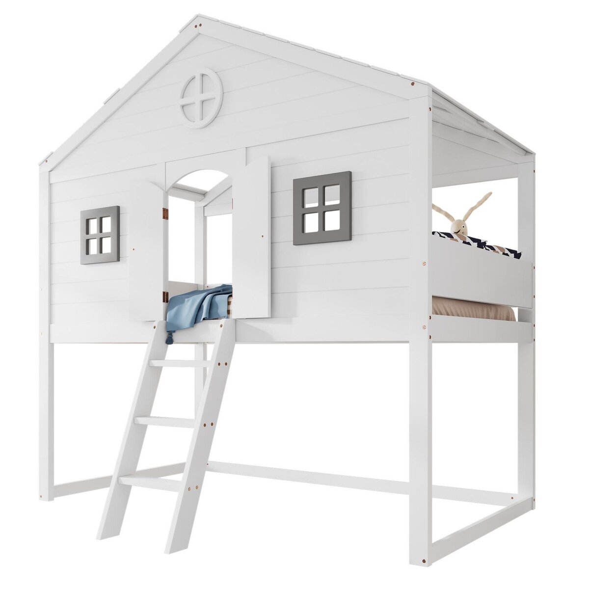 MERAX Lit cabane enfant 90x200cm bois et mdf coloris blanc