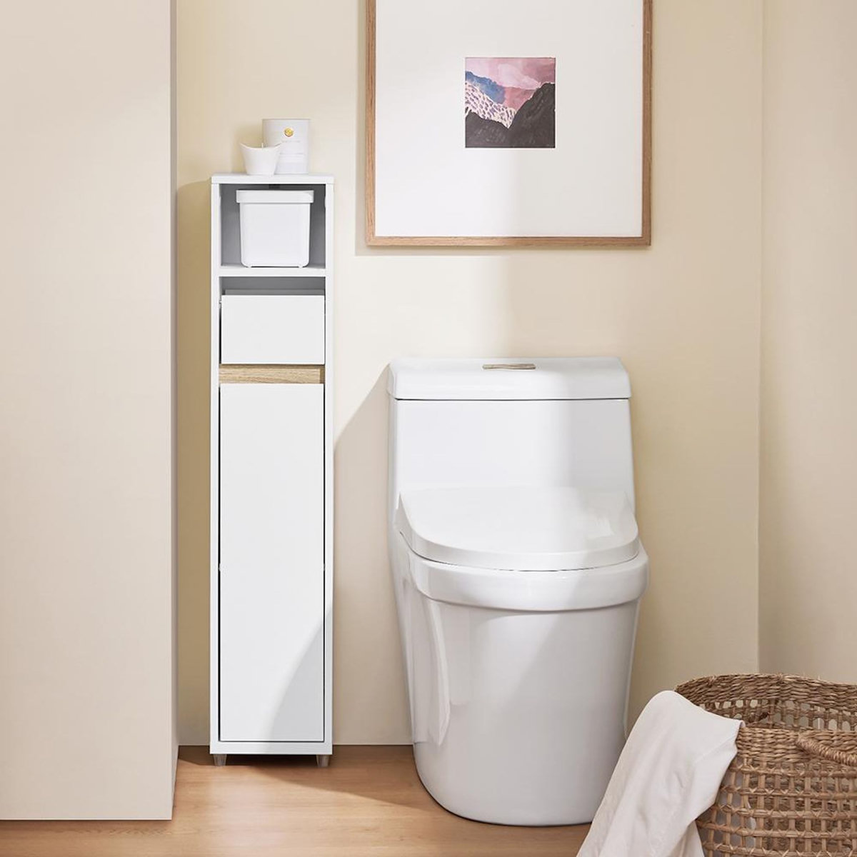 SOBUY SoBuy - Meuble de salle de bain bas avec un tiroir - Blanc - 20x20x96cm - Minimaliste - BZR151-W