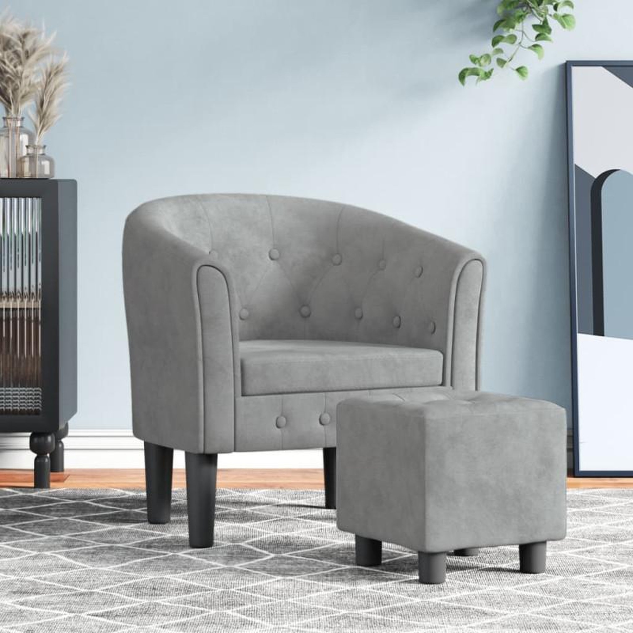 Voir la diapositive 1 : VIDAXL Fauteuil avec repose pied gris clair velours