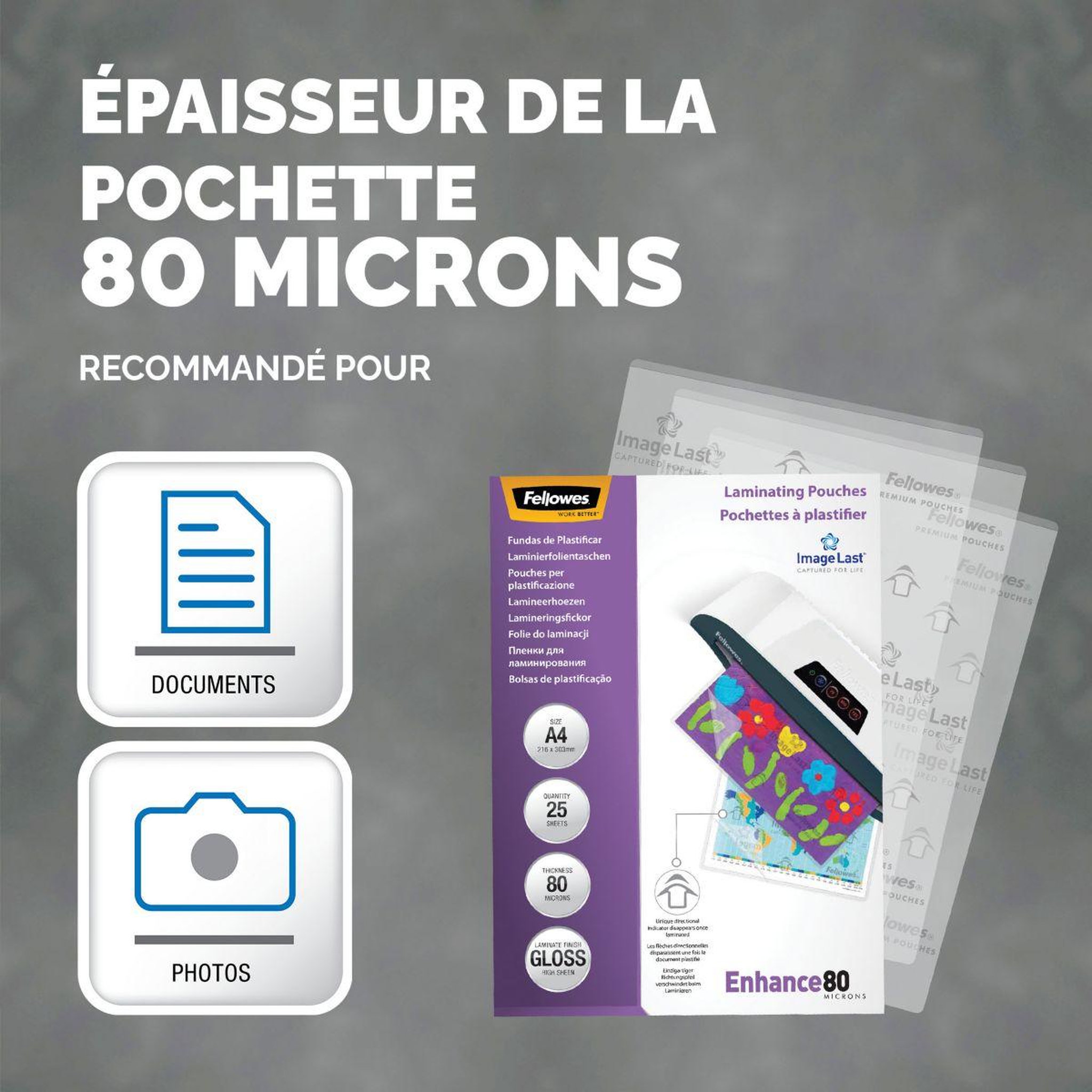 Voir la diapositive 3 : Fellowes Consommable de bureau pour plastifieuse a4 80 micr