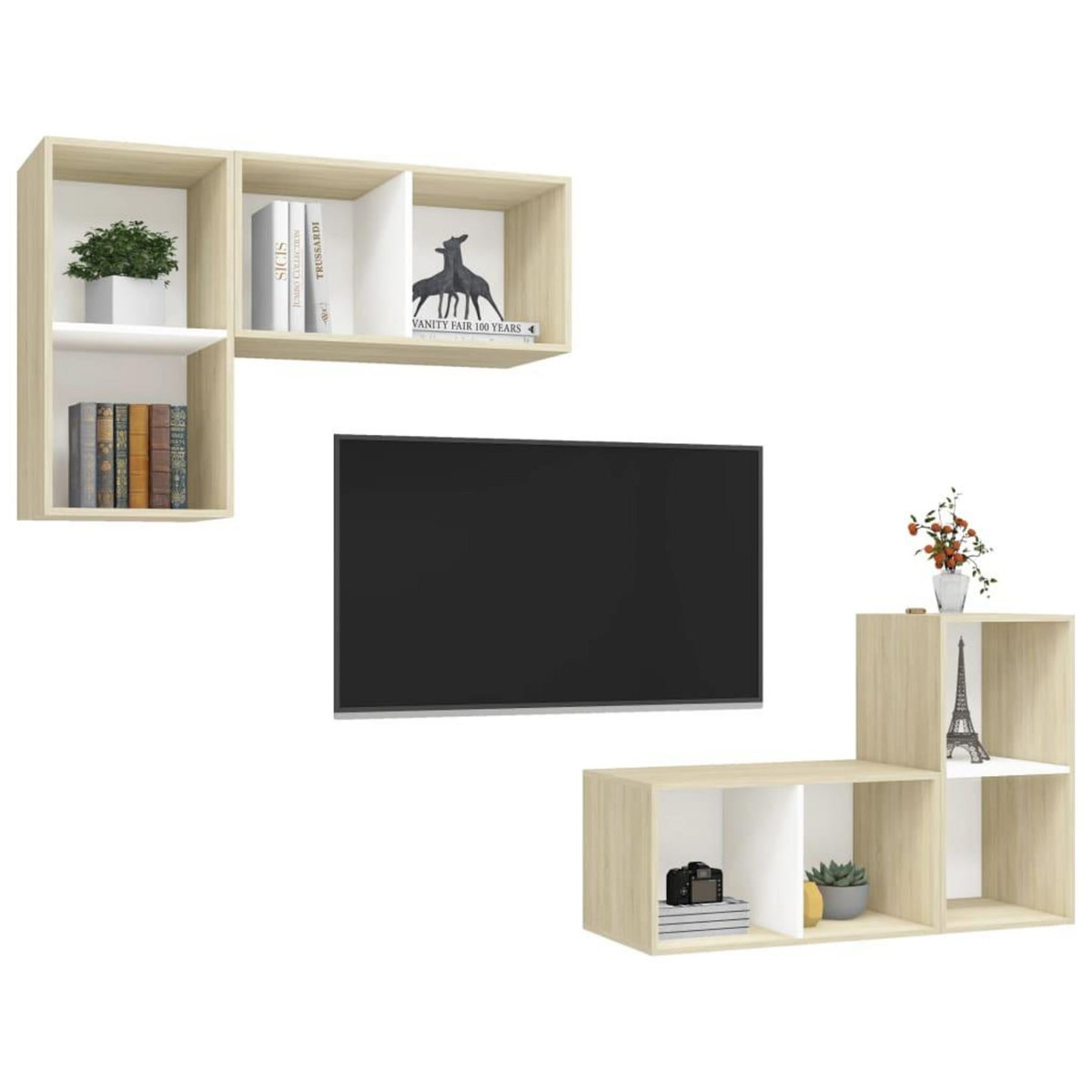 VIDAXL Meubles TV muraux 4 pcs Blanc et chene sonoma Bois d'ingenierie