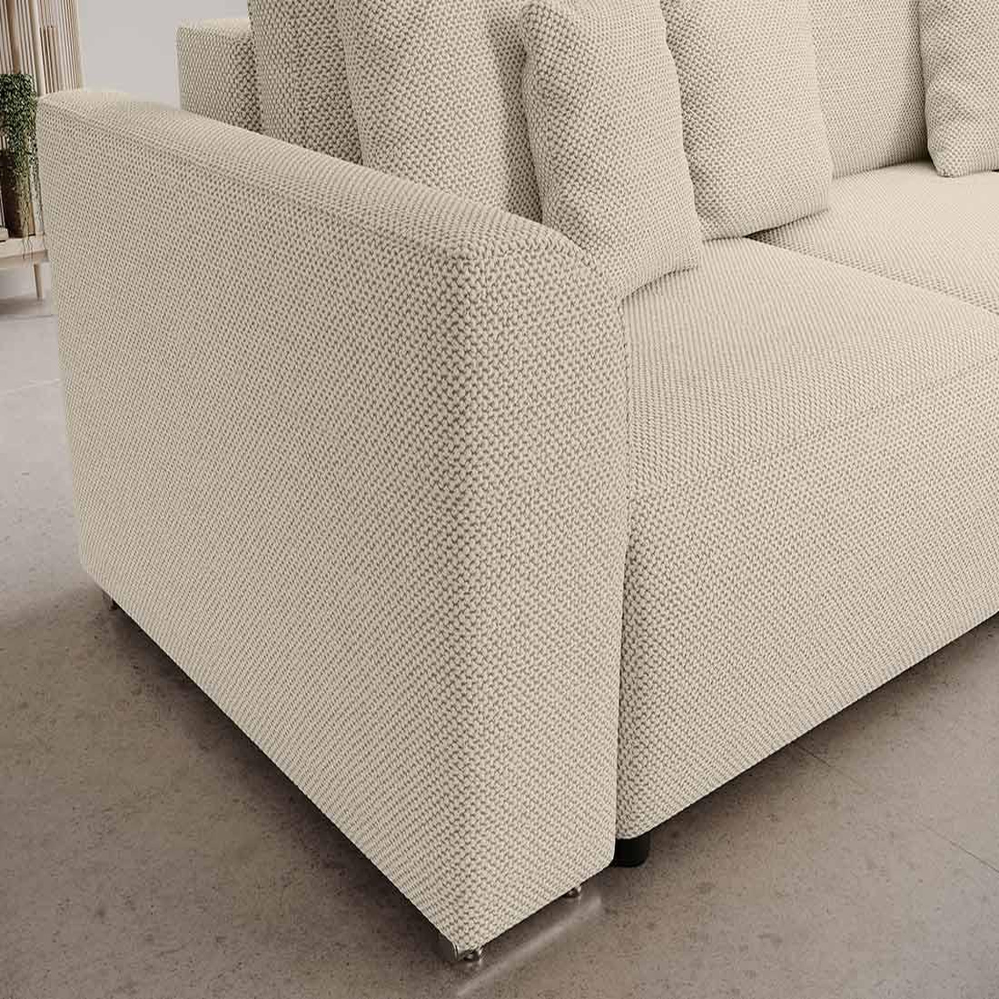 Voir la diapositive 5 : BEST MOBILIER Gabriel - canapé panoramique en u 7 places convertible avec coffre en tissu texturé