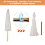 Voir la diapositive 6 : OUTSUNNY Parasol droit rond grande taille de jardin Ø 3,25 x 2,5H m bois de bambou polyester crème