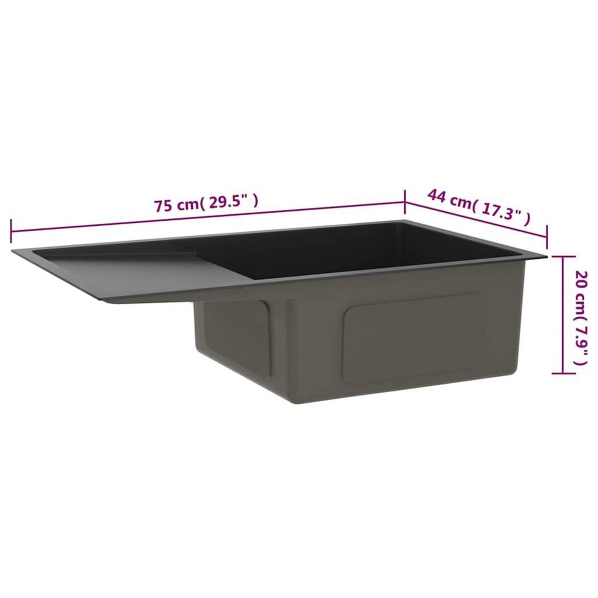 VIDAXL Evier de cuisine fait main Noir Acier inoxydable