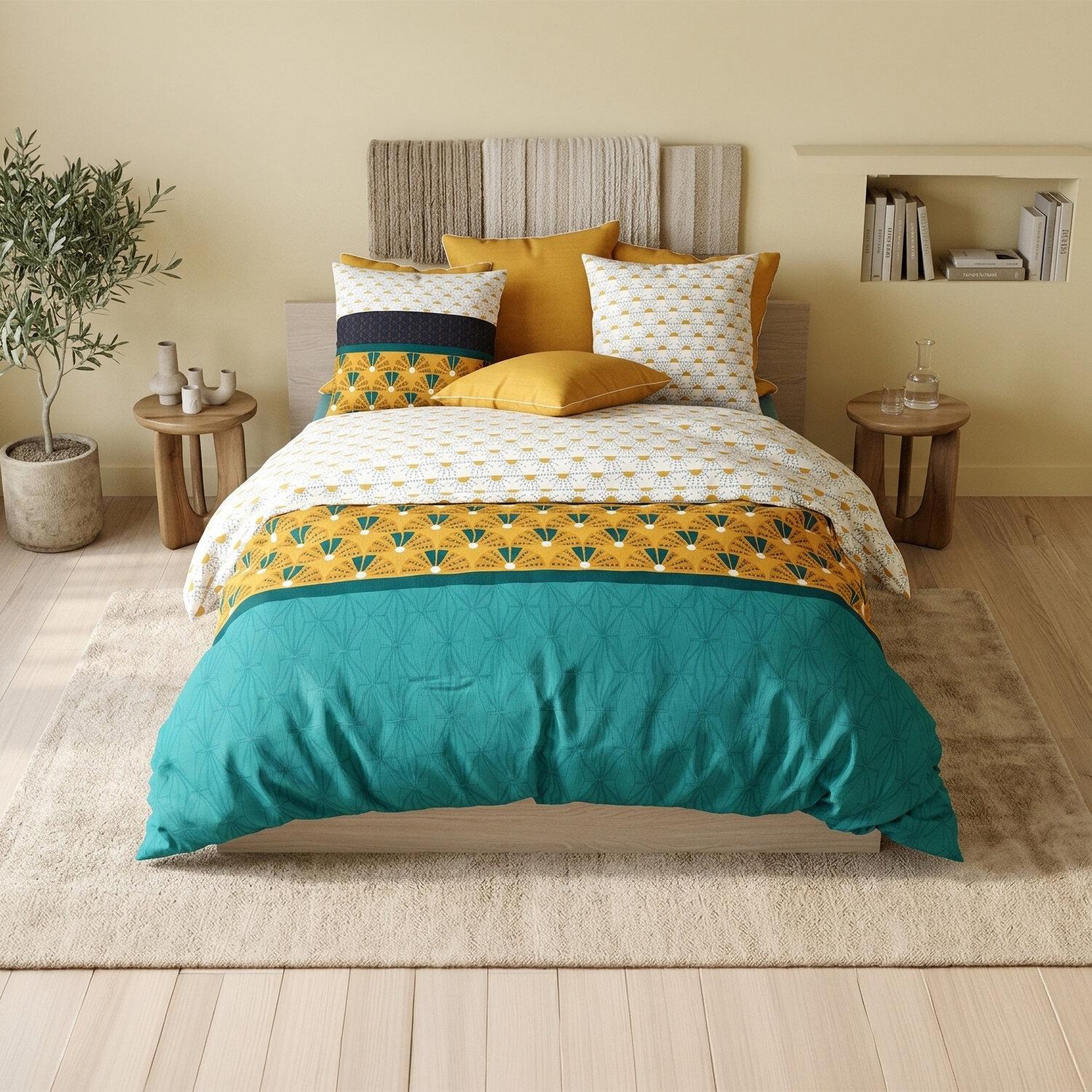 Voir la diapositive 3 : ATELIER DU COTON Parure housse de couette 100% coton 57fils , madra