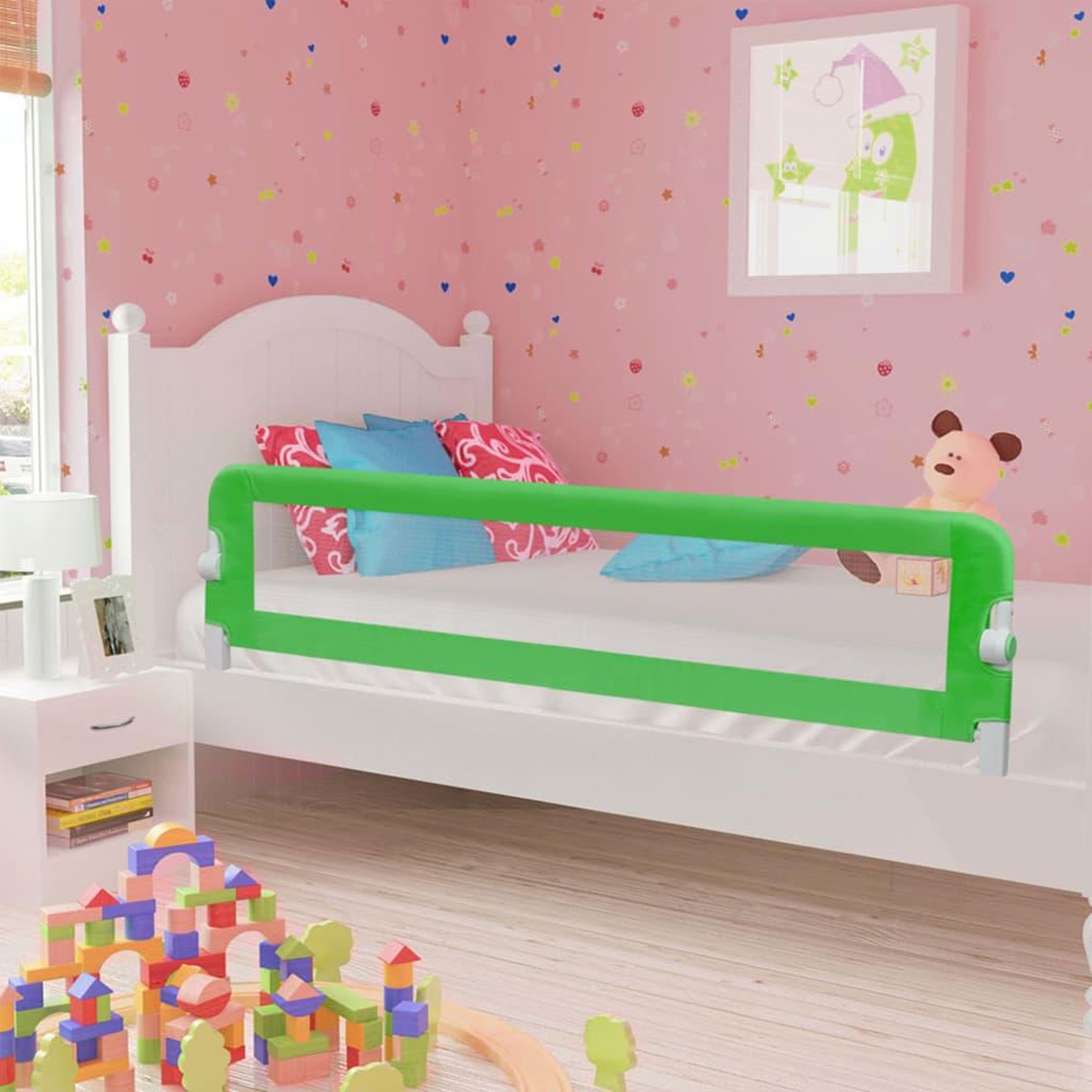 Voir la diapositive 1 : VIDAXL Barriere de securite de lit d'enfant Vert 180x42 cm Polyester
