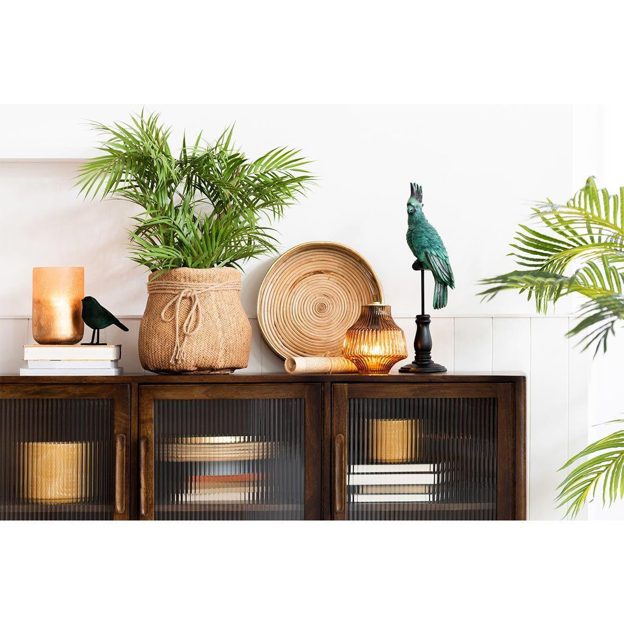 Voir la diapositive 3 : J-LINE Plante artificielle  palmier en pot  84cm vert