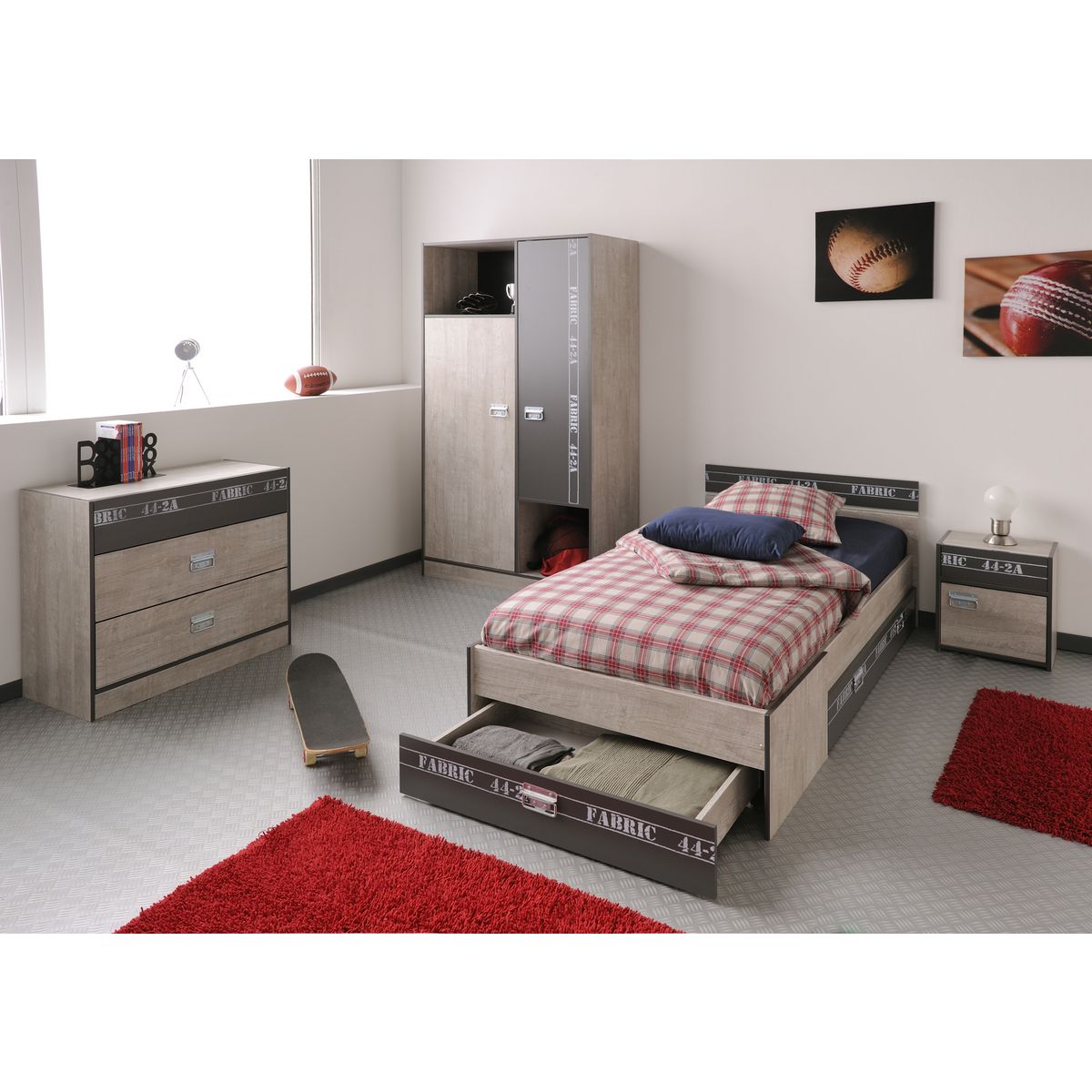 Lot de 2 tiroirs pour lit style industriel 90x190cm  LOFTY