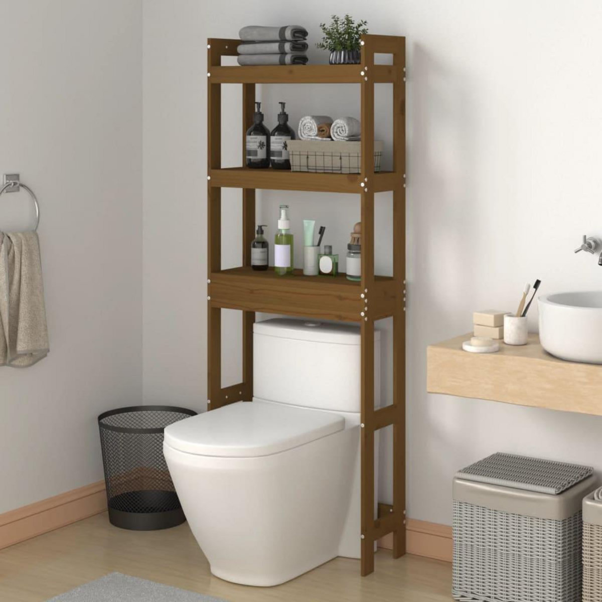VIDAXL Etagere de toilette Marron miel 63x26x171 cm Bois de pin massif