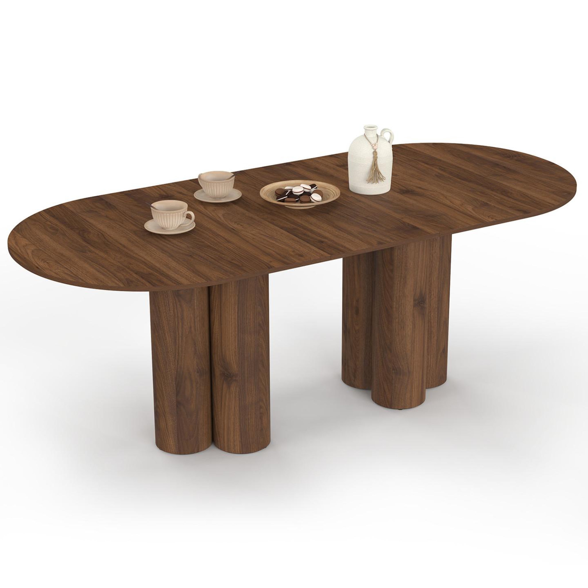 ID MARKET Table à manger extensible ovale eloise 6-10 personnes 2 pieds cylindriques noyer 160-200 cm
