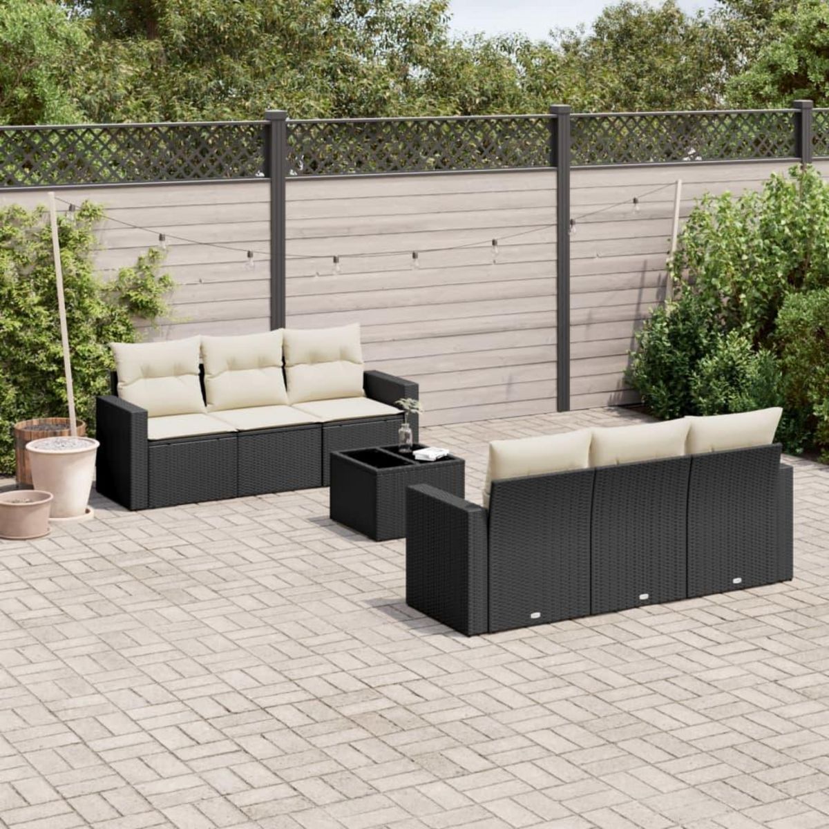 VIDAXL Salon de jardin 7 pcs avec coussins noir resine tressee