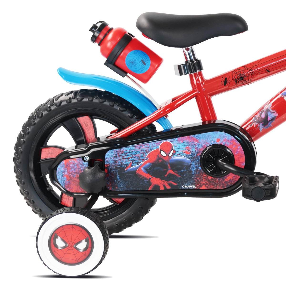 Marvel Vélo enfant 12'' Spiderman ( <90 cm) avec 1 frein, plaque avant décorative , bidon arrière, stabilisateurs & pneus increuvables