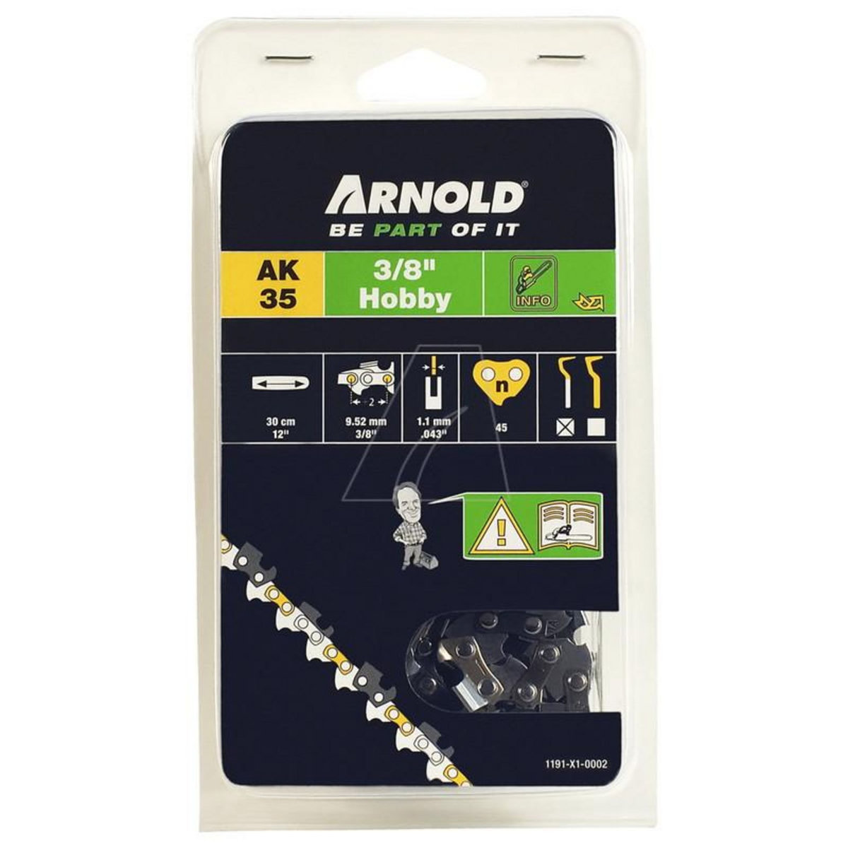 ARNOLD Chaîne de tronçonneuse 3/8 , 1,1 mm - 45 maillons d'entraineurs - gouges demi-rondes