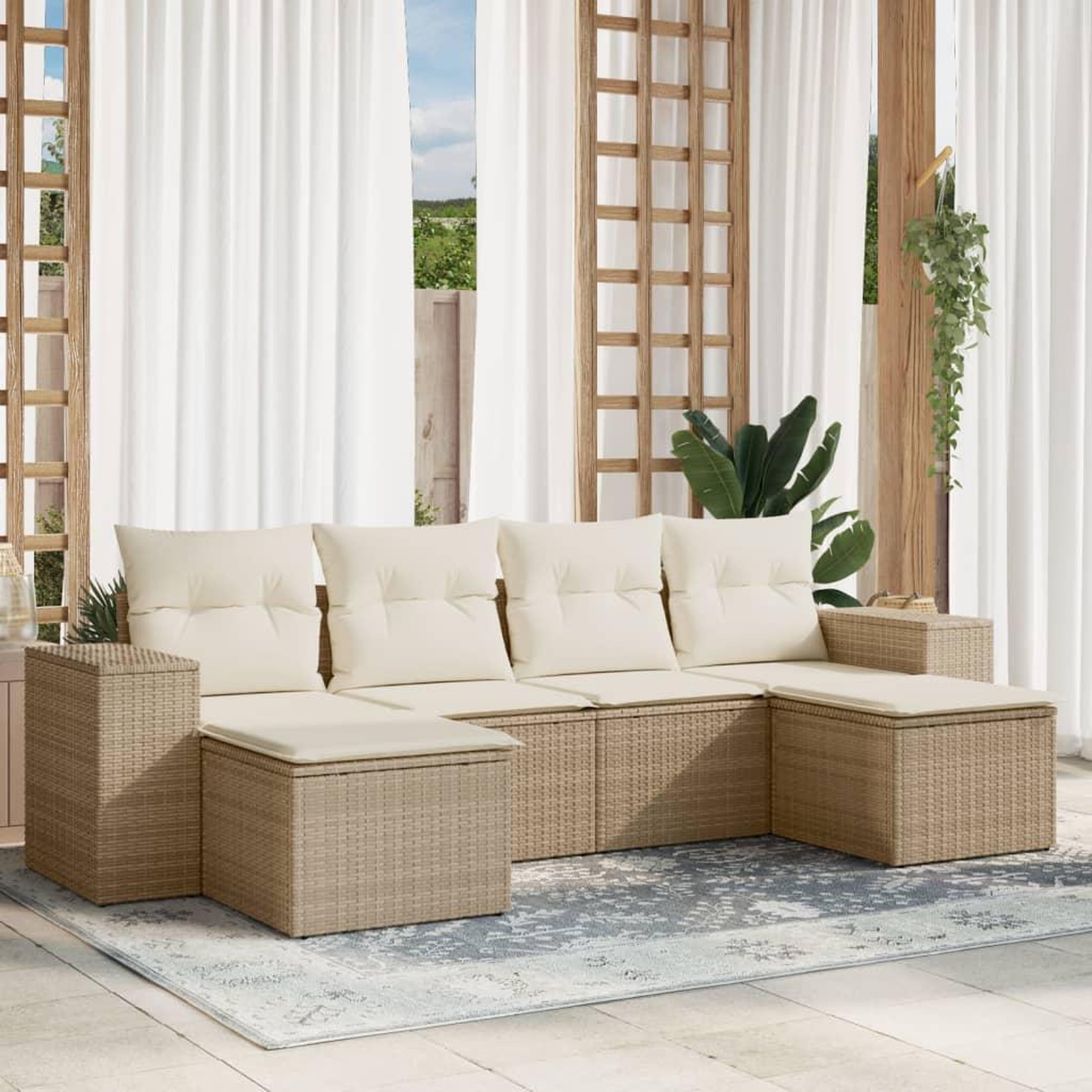 VIDAXL Salon de jardin avec coussins 6 pcs beige resine tressee