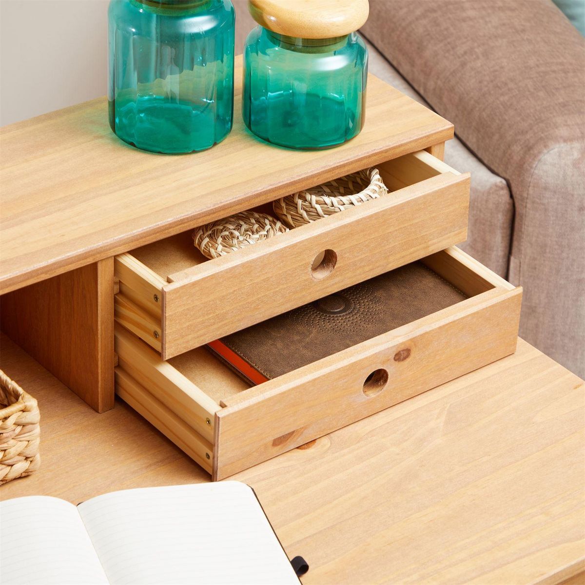 IDIMEX Bureau MILANO en pin massif avec 4 tiroirs et 1 niche