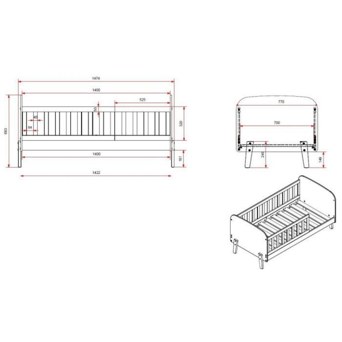 Paris Prix Pack - Lit Enfant & Tiroir de Lit  Kiddy  70x140cm Blanc