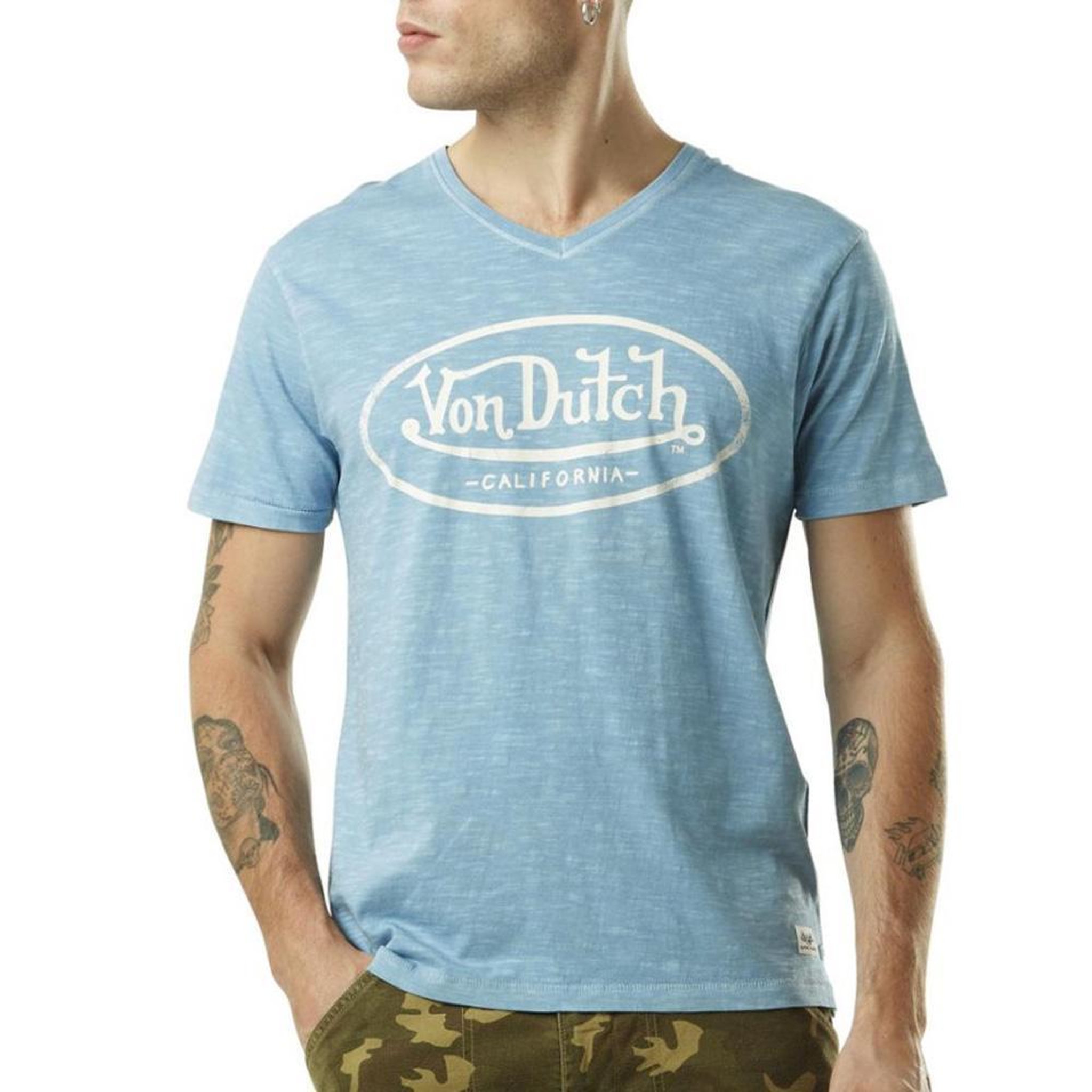 VON DUTCH T-shirt Bleu/Crème Homme Von Dutch TYRON. Coloris disponibles : Bleu