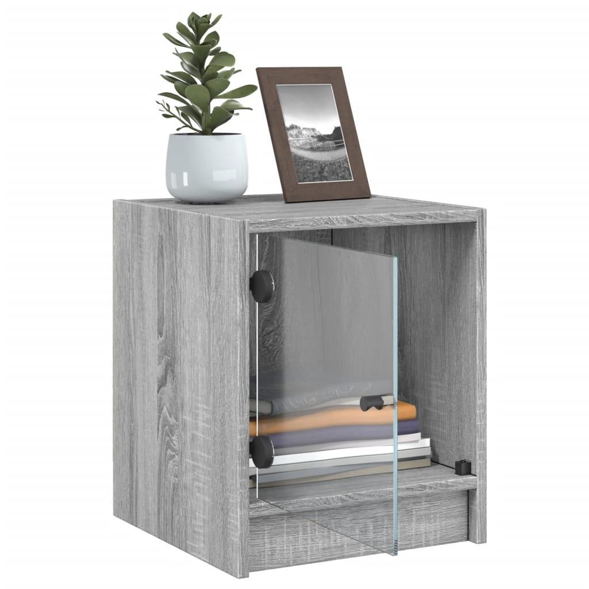 Voir la diapositive 5 : VIDAXL Tables de chevet et portes vitrees 2pcs sonoma gris 35x37x42cm