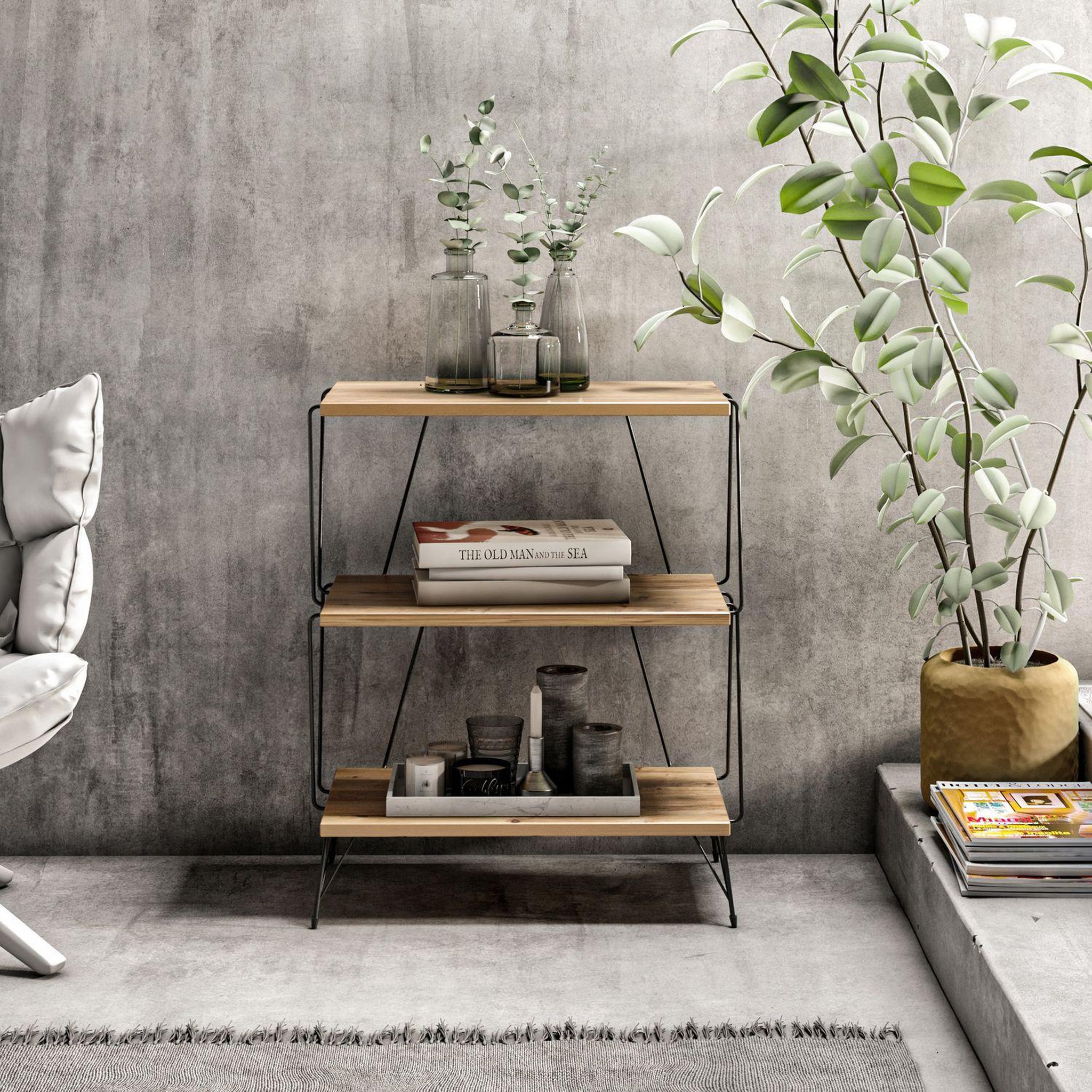 Voir la diapositive 2 : TOILINUX Etagère ouverte design industriel en bois et métal - marron