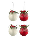 Paris Prix Lot de 4 Boules de Noël  Baies Givrées  10cm Blanc & Rouge