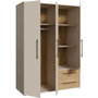 Voir la diapositive 4 : MARKET24 Armoire de chambre - Sable et Chene - 3 portes battantes - L144,4 x P58,8 x H200,1 cm - MOKKARIS