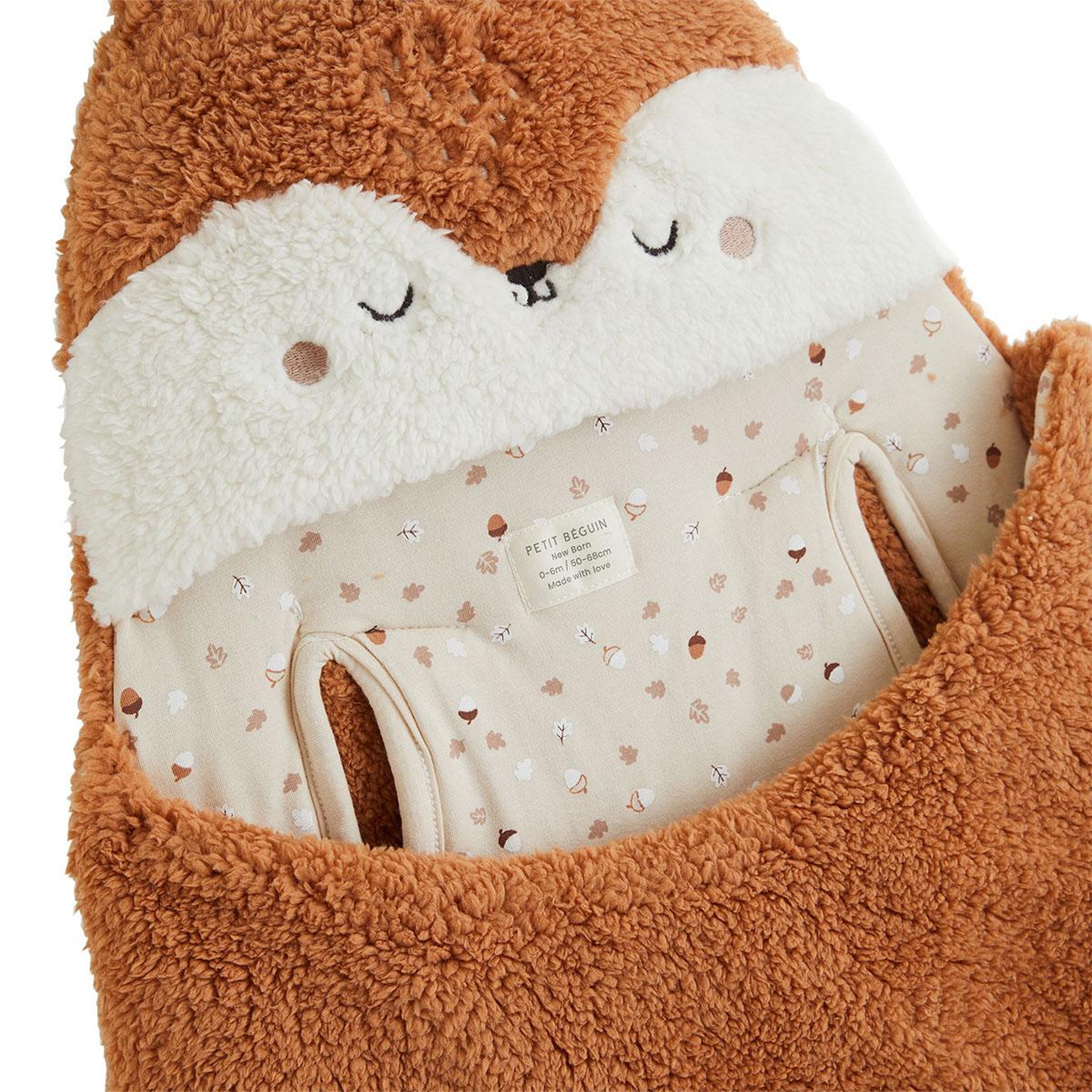 Voir la diapositive 4 : PETIT BEGUIN Nid d'ange en sherpa caramel