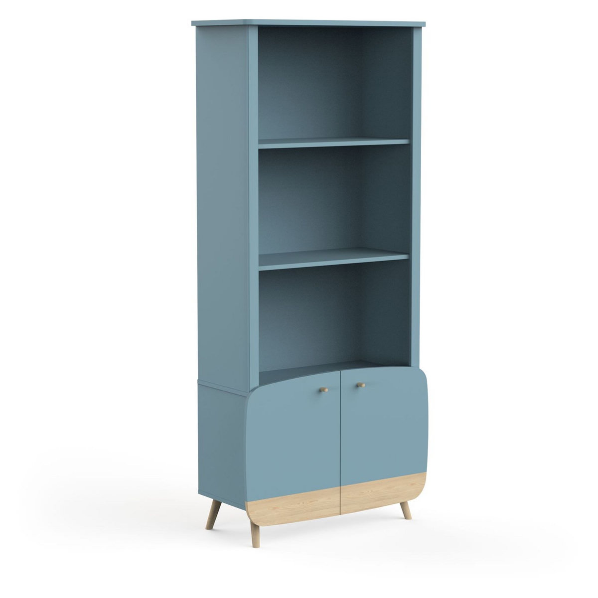 Bibliothèque bébé enfant 3 niches 2 portes bleu LINIA