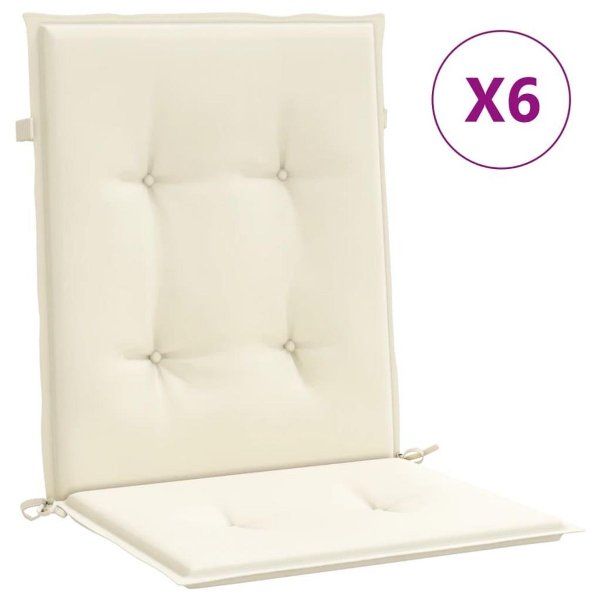VIDAXL Coussins de chaise de jardin a dossier bas lot de 6 creme
