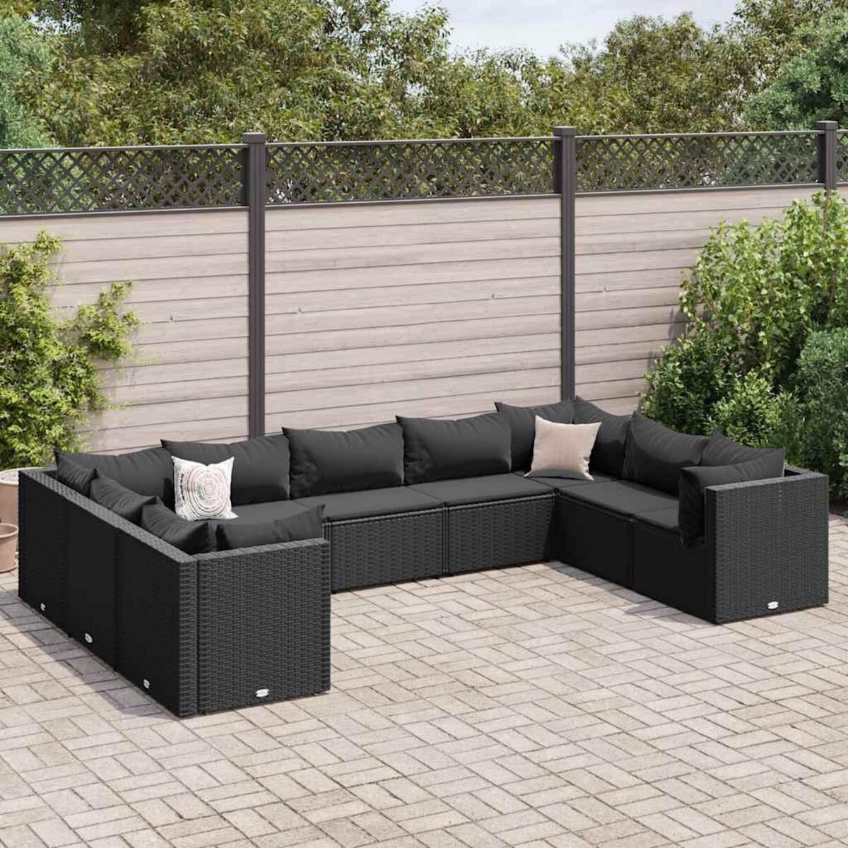 VIDAXL Salon de jardin 9 pcs avec coussins Noir Resine tressee