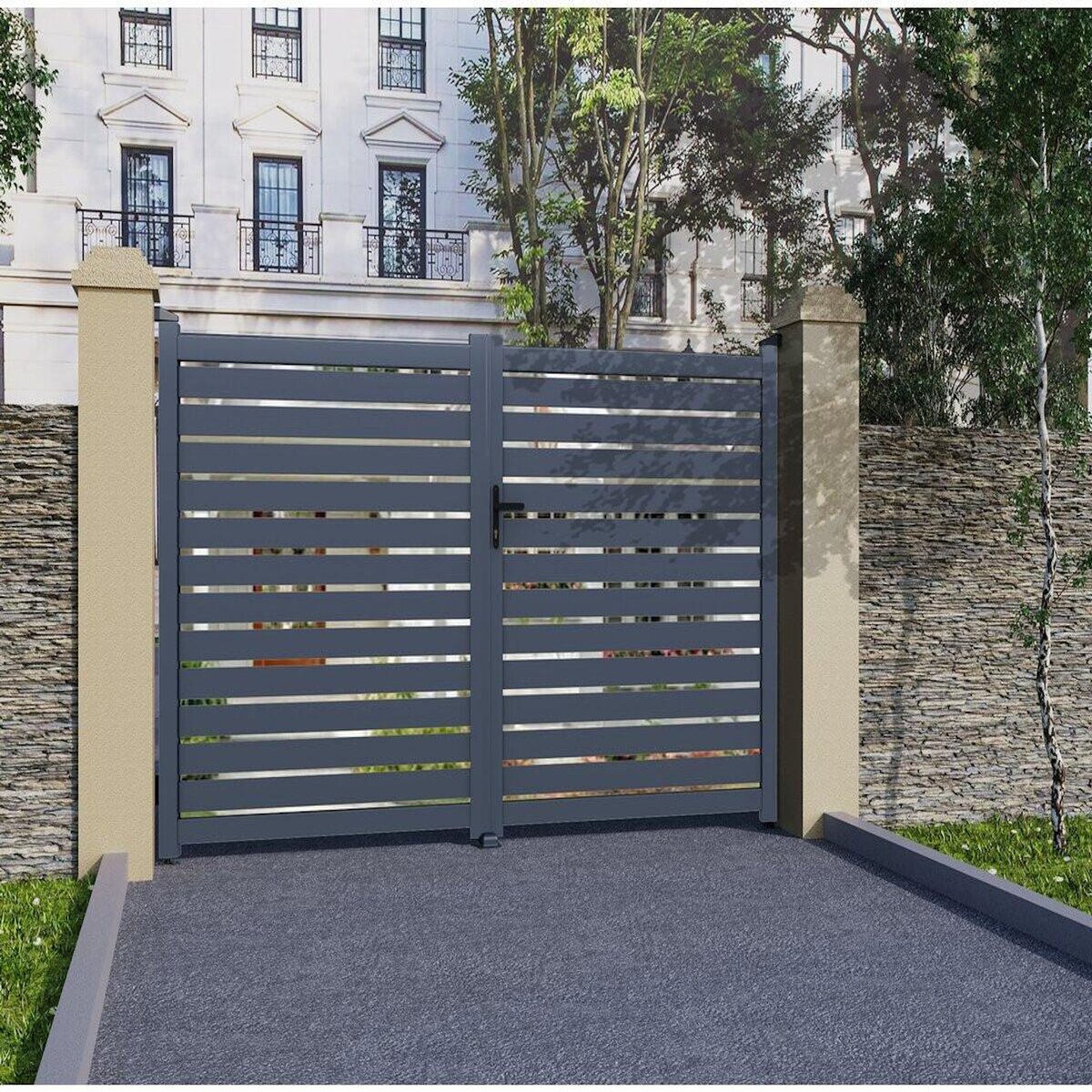 Habitat et Jardin Portail aluminium semi ajouré  Julien  - 340 x 180 cm  - Gris